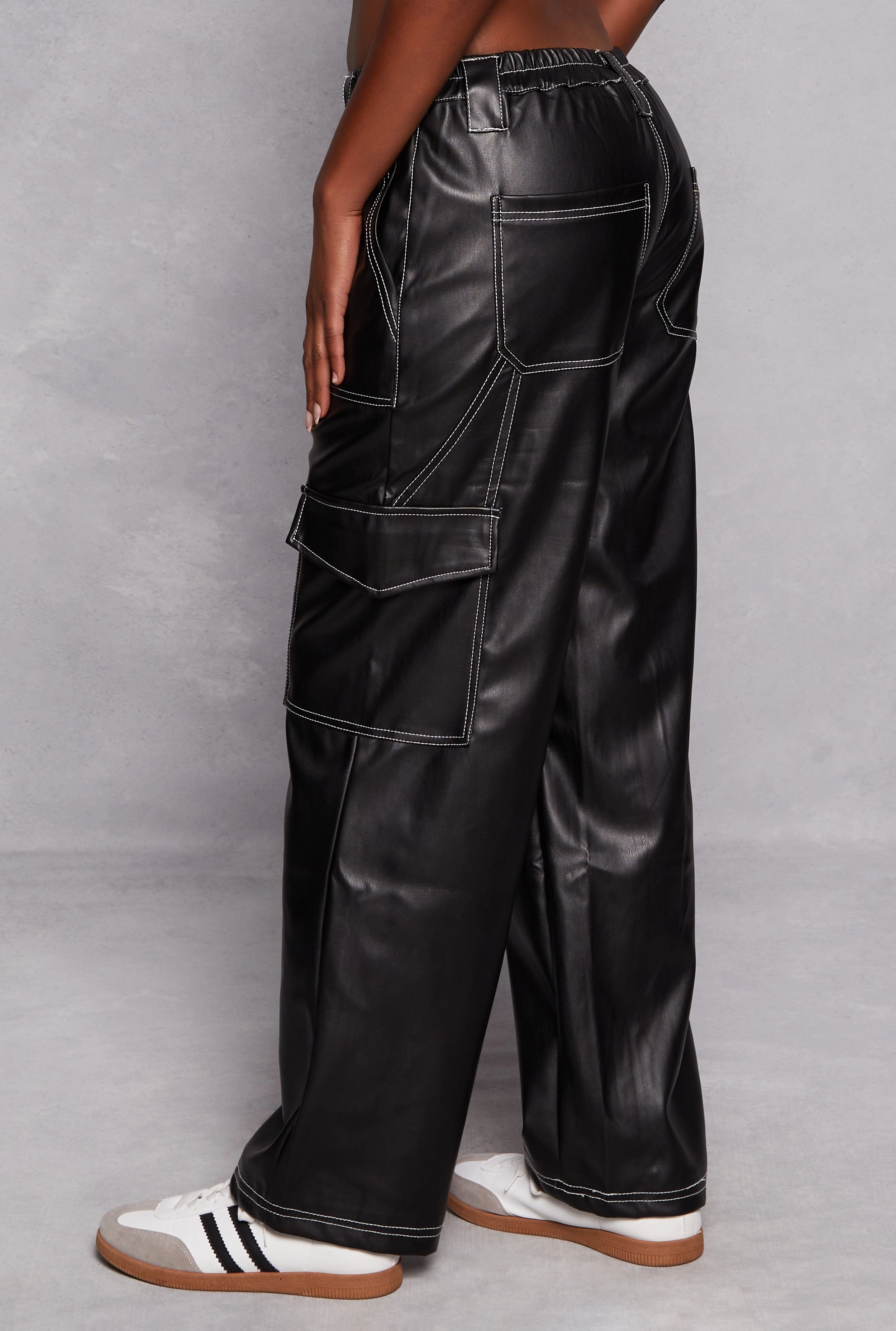 Almost Famous Decorative Stitch Faux Leather Cargo Pants