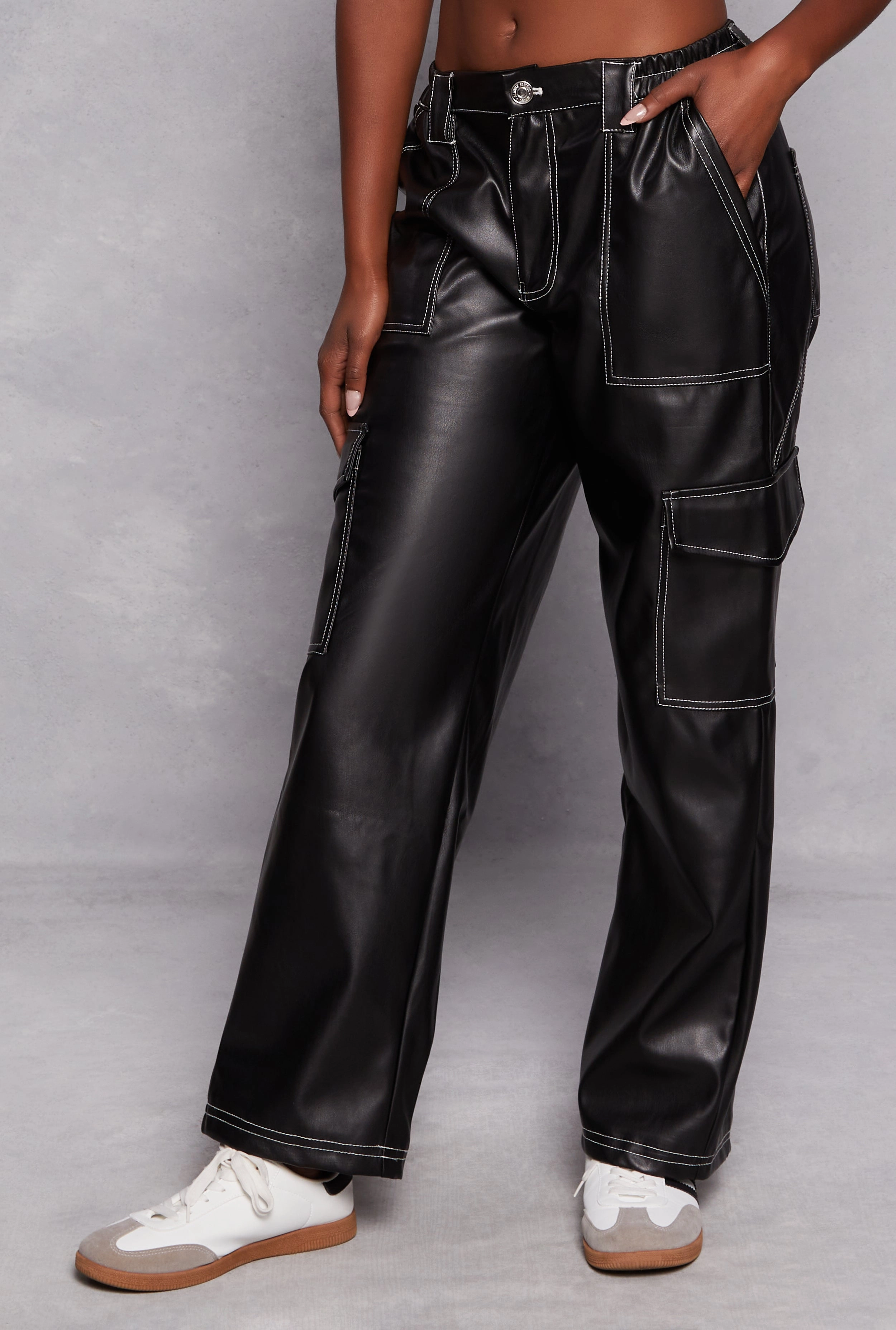 Almost Famous Decorative Stitch Faux Leather Cargo Pants