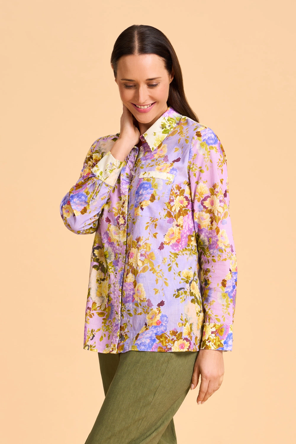 Beaded Mixed Print Shirt - Chantilly Mix