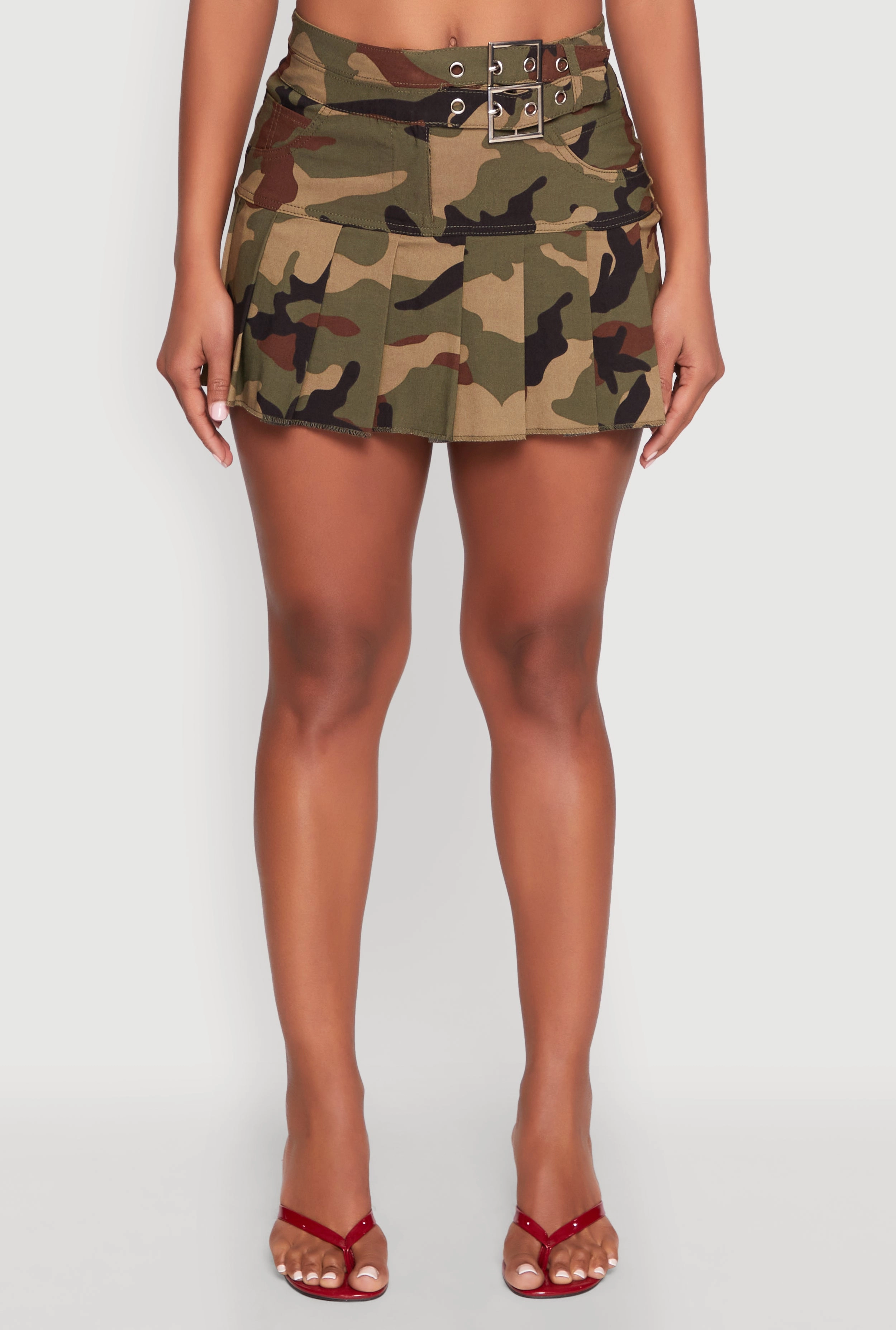 Belted Front Mini Pleated Skirt