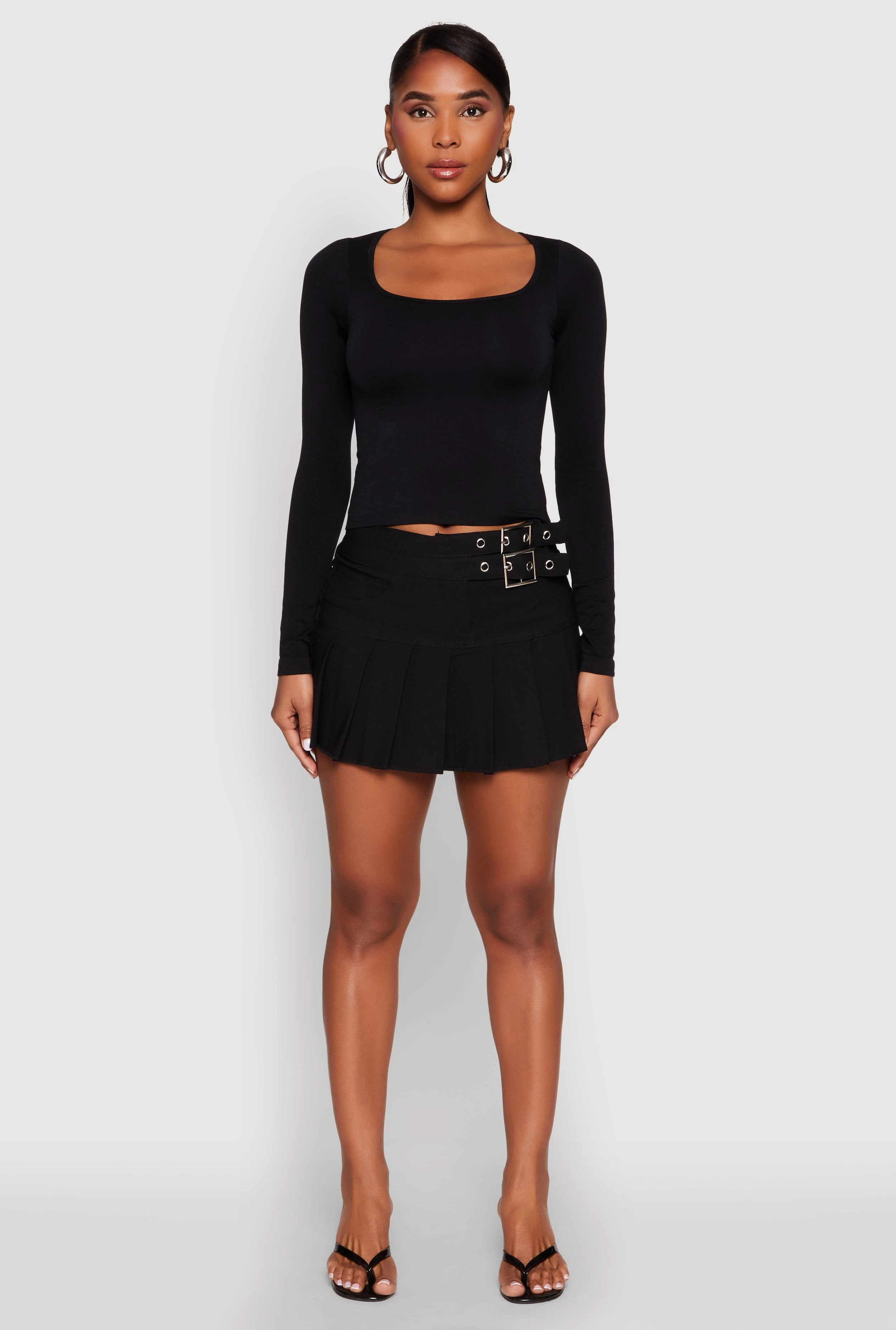 Belted Front Mini Pleated Skirt
