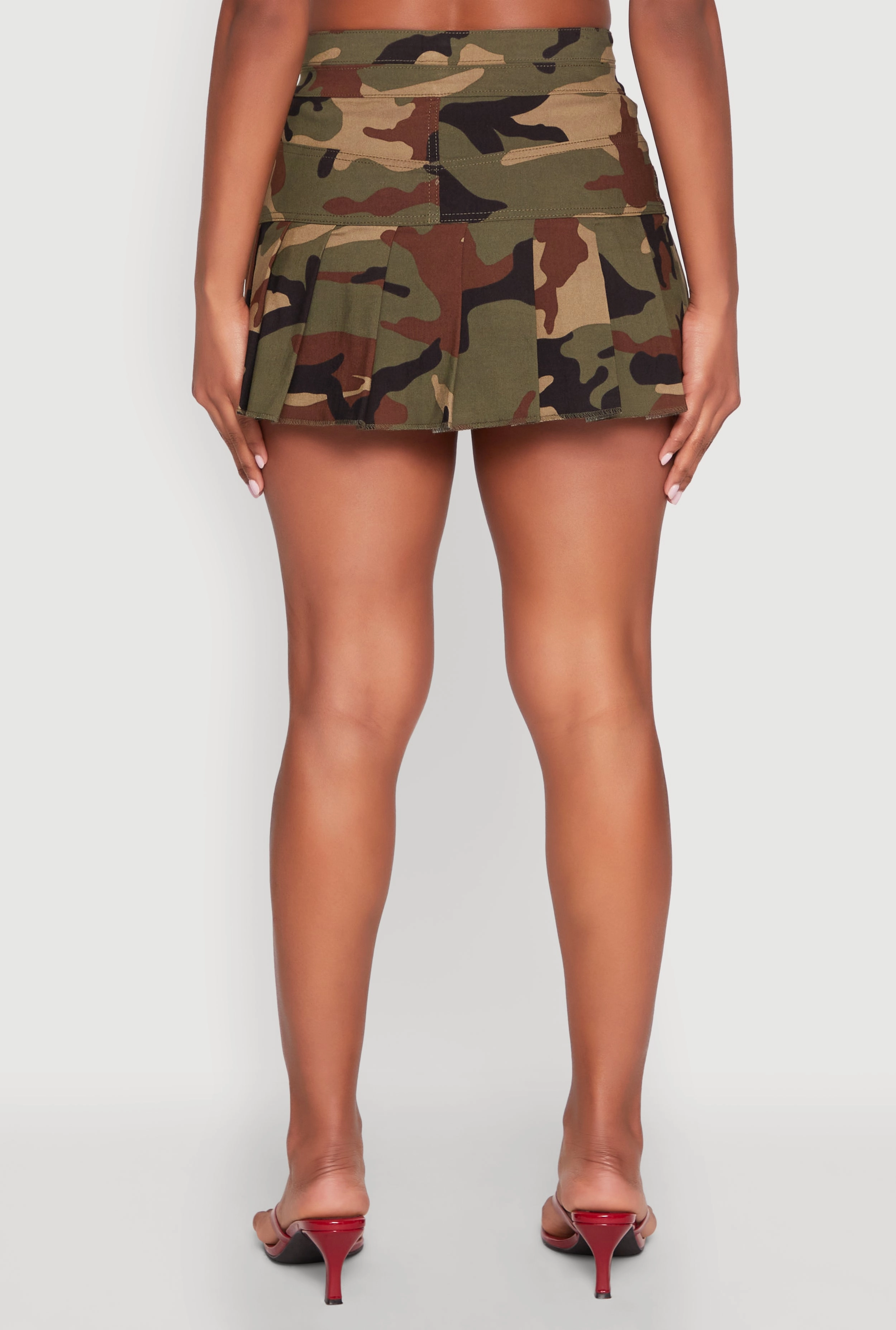 Belted Front Mini Pleated Skirt