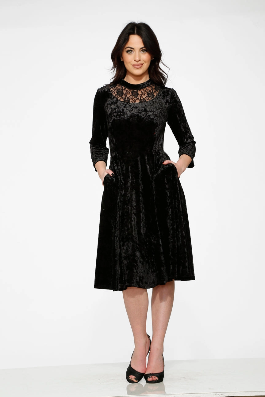 Black Diamond Velvet Swing Dress