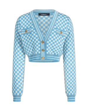Cropped Heritage Checkboard Knit Cardigan