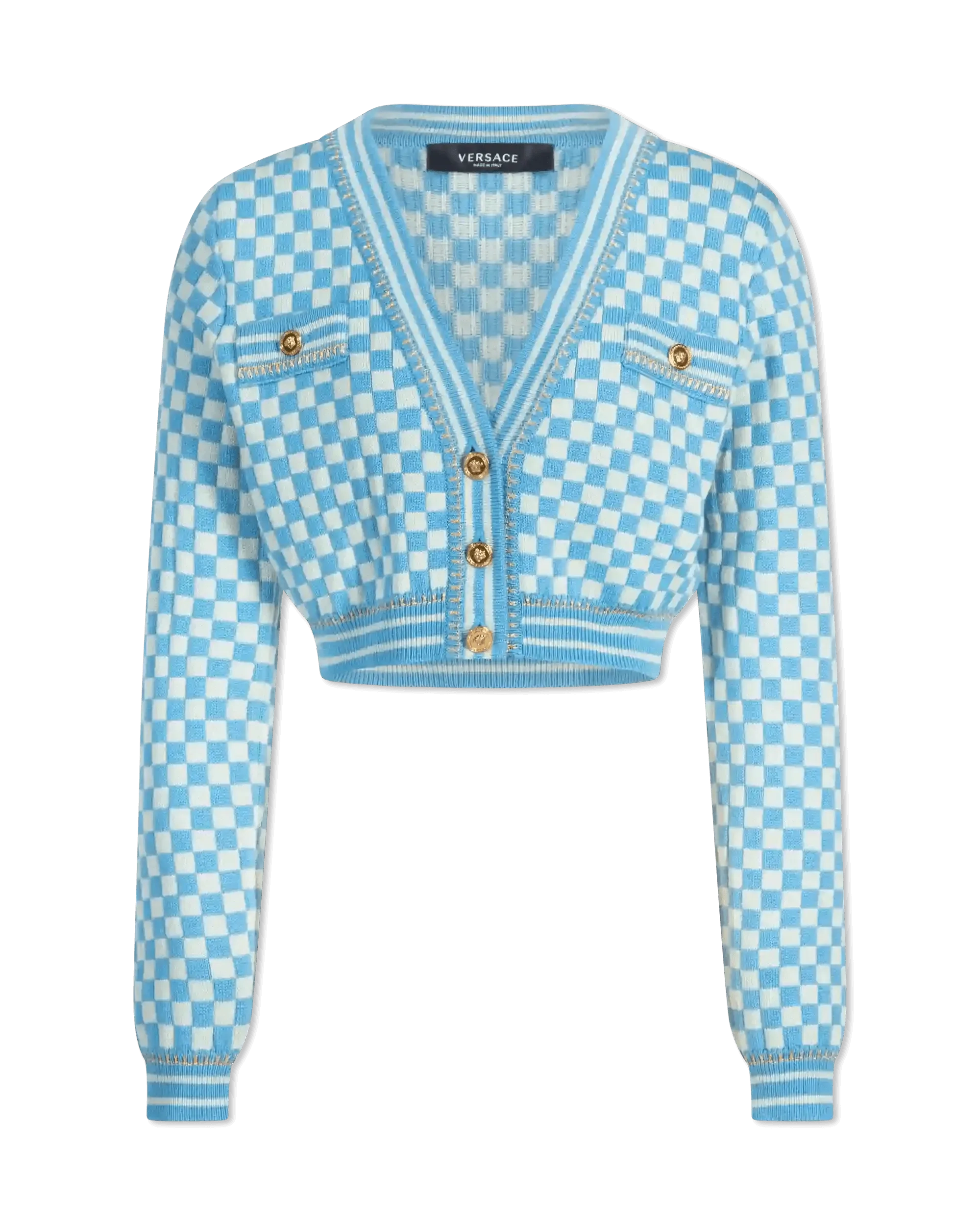 Cropped Heritage Checkboard Knit Cardigan