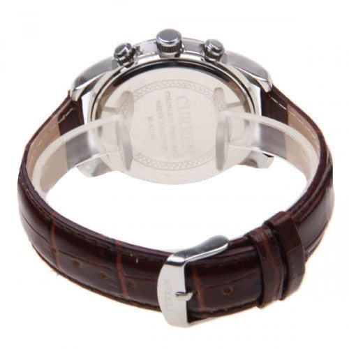 Curren Men's Chronograph with Leather Band (White 4.5cm Dial) - Roman - CUR080