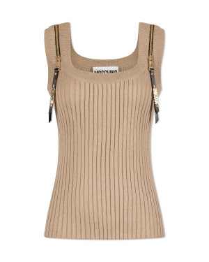 Decorative Zip Ribbed Tank Top