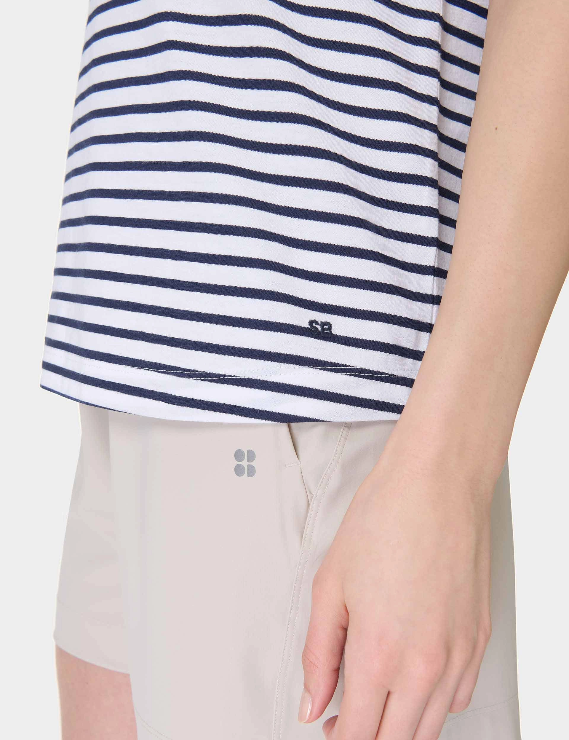Essential Sleeveless Vest - White Navy Stripe
