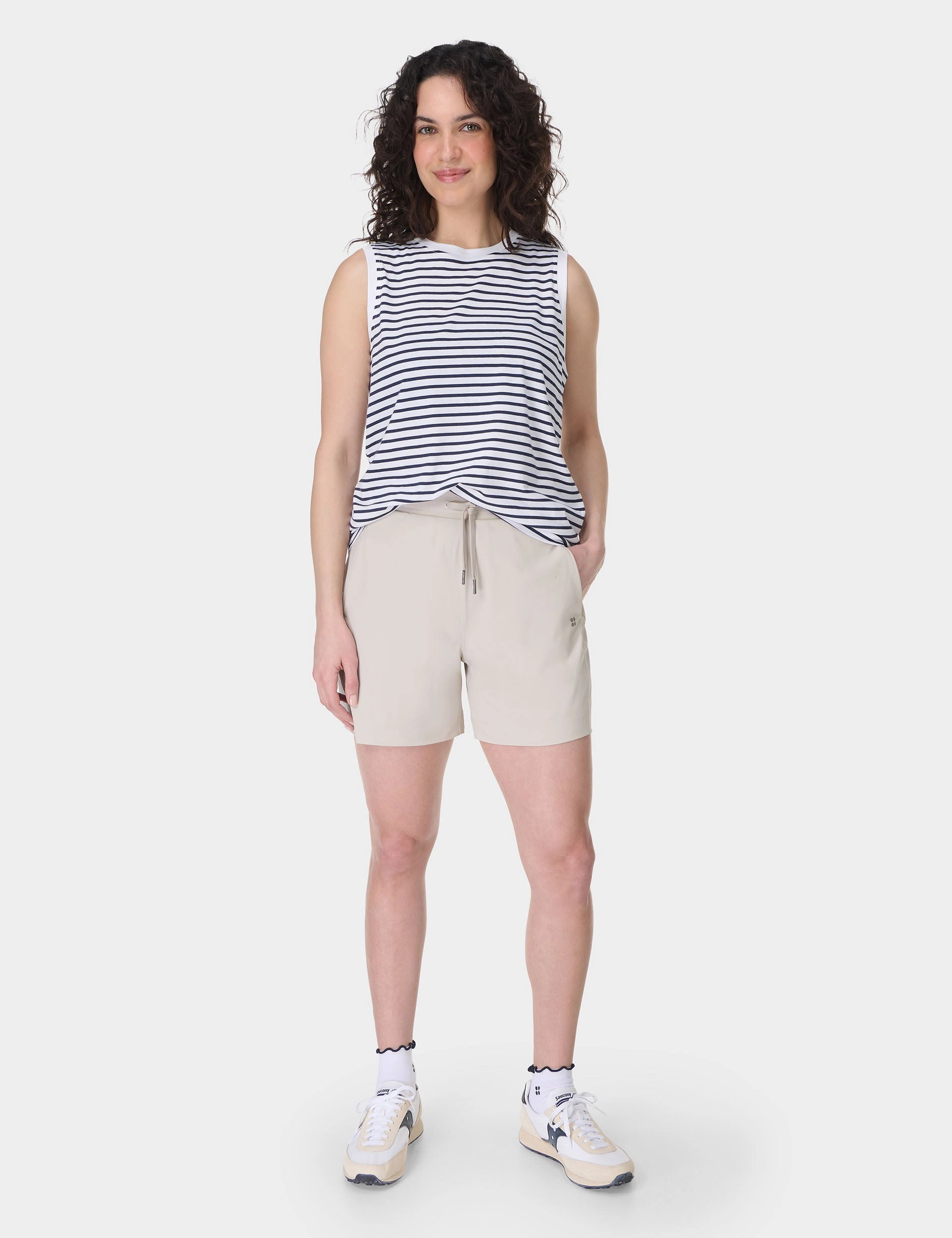 Essential Sleeveless Vest - White Navy Stripe