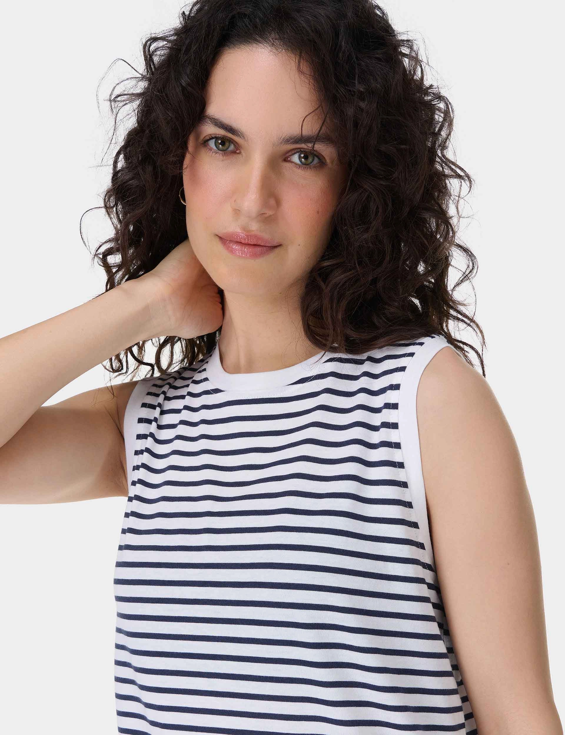 Essential Sleeveless Vest - White Navy Stripe