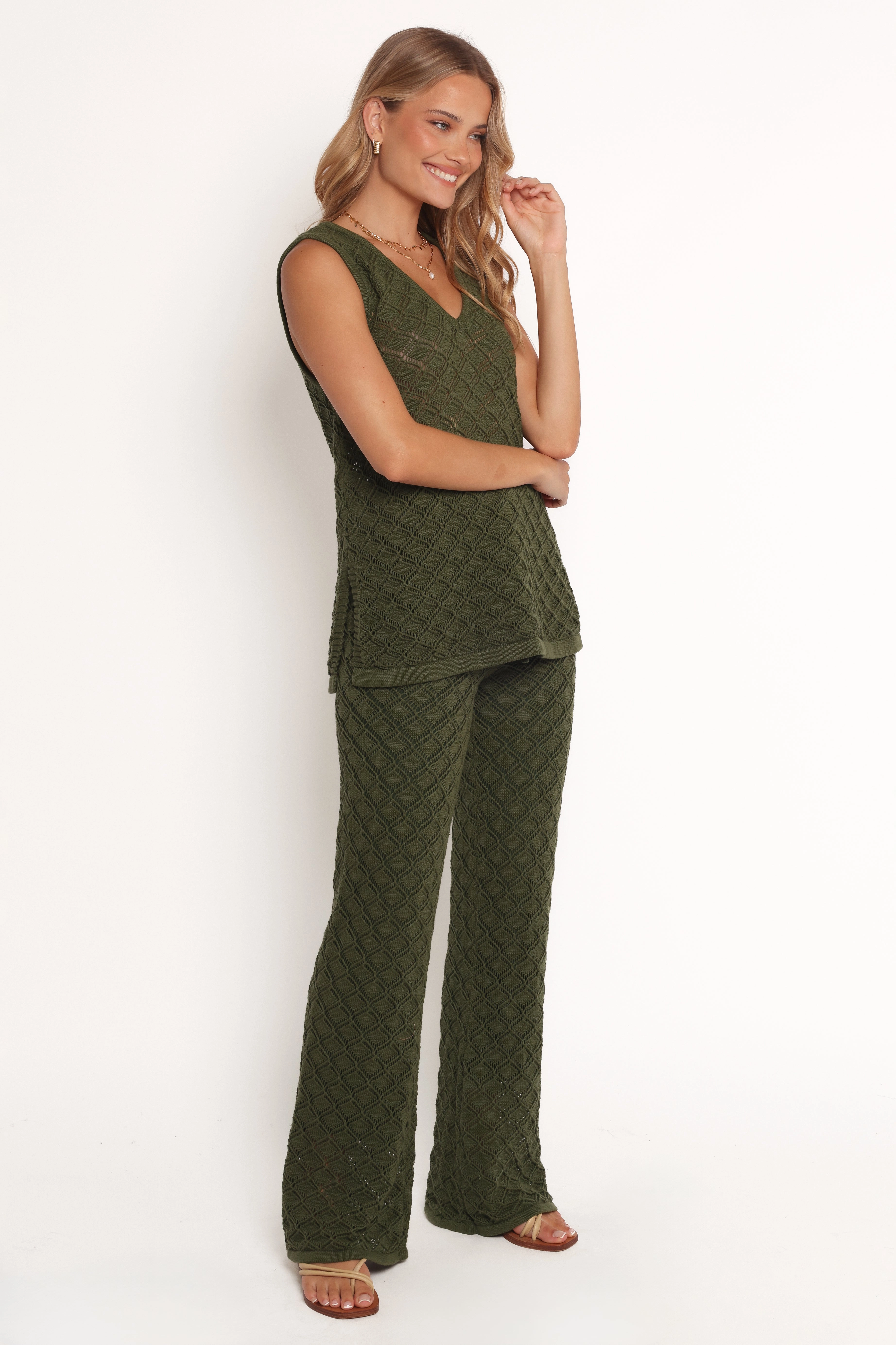 Fefe Textured Knit Pants - Olive
