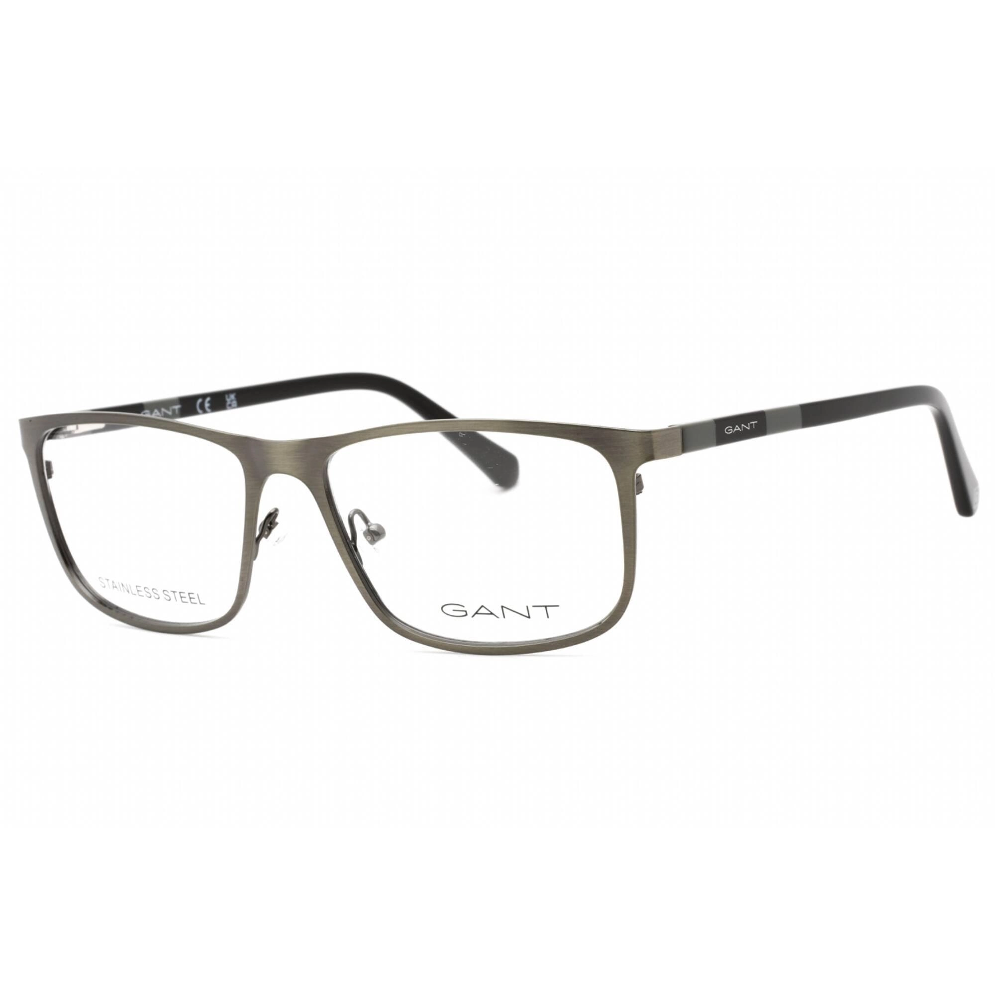 Gant Men's Eyeglasses - Shiny Gunmetal Metal Full Rim Rectangular Frame | GA3280 008