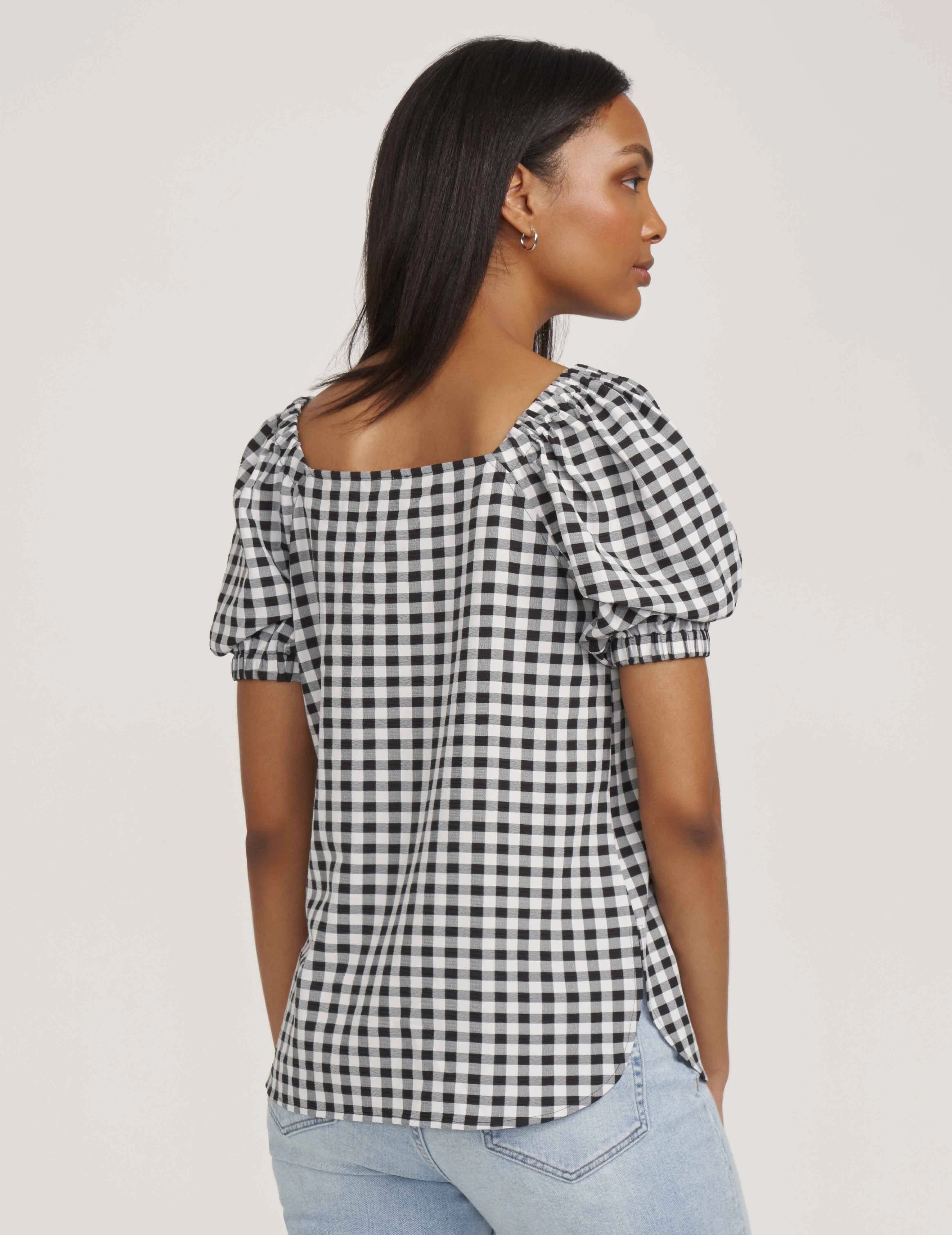 Gingham Puff Sleeve Blouse- Sale