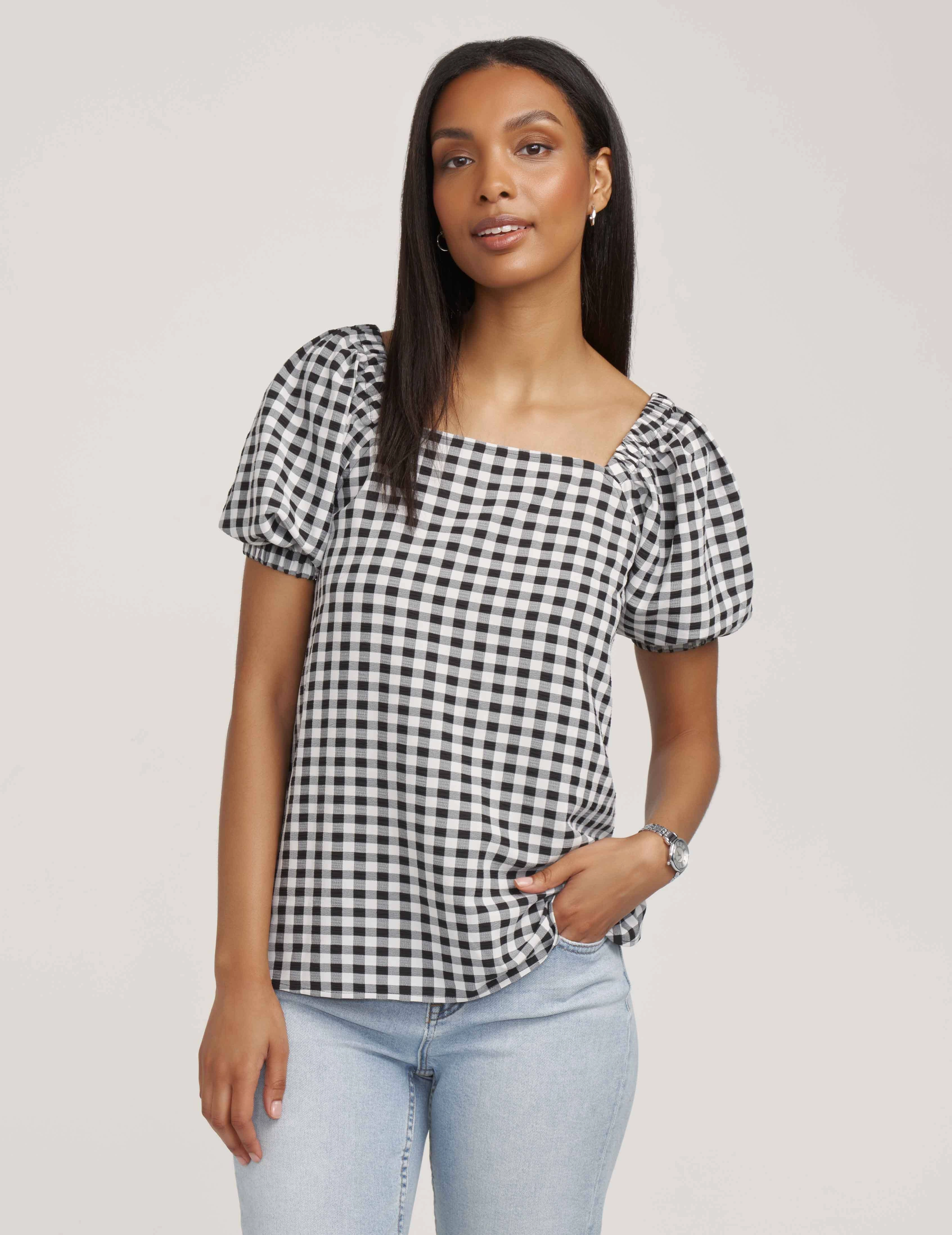Gingham Puff Sleeve Blouse- Sale