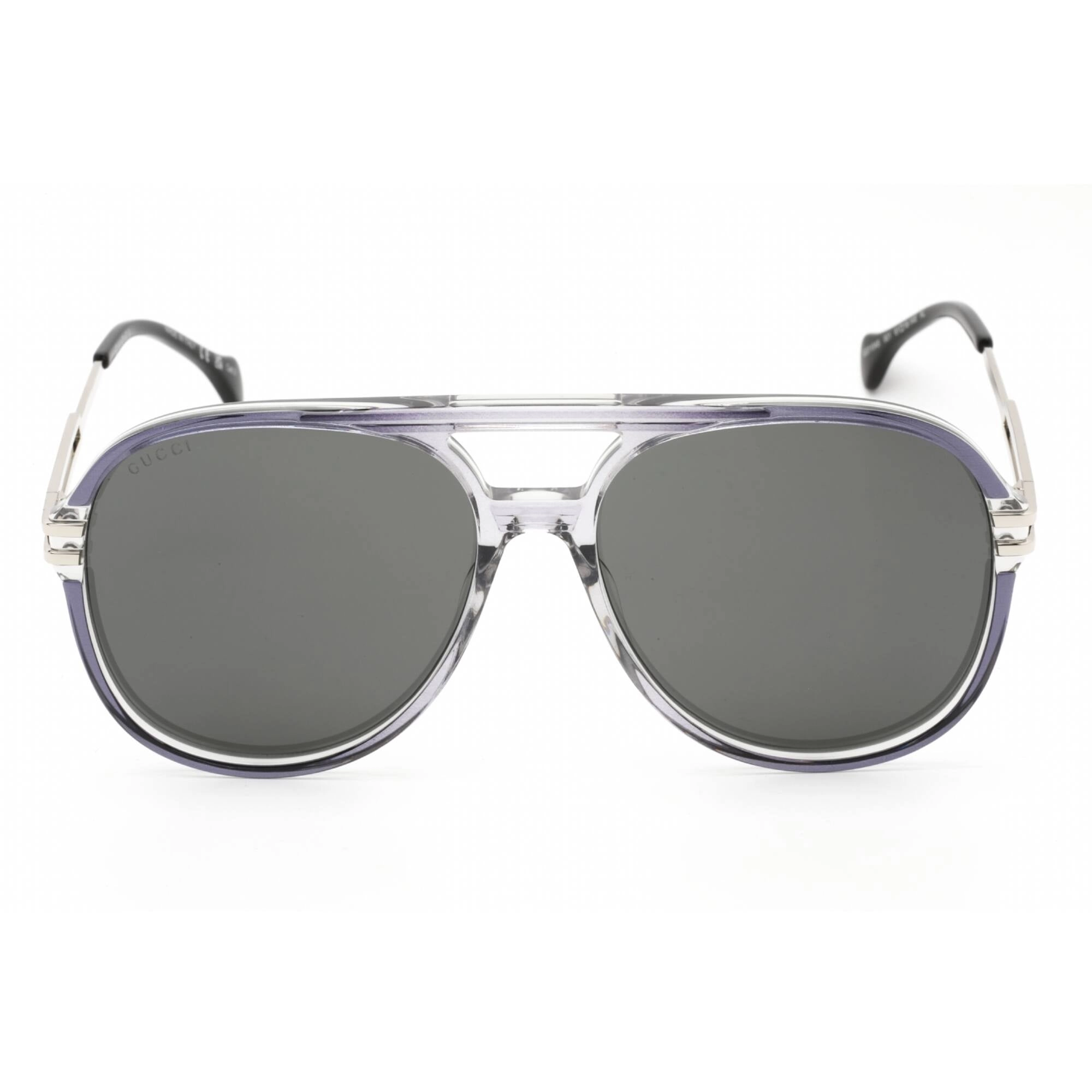 Gucci Men's Sunglasses - Grey/Silver Plastic Aviator Full Rim Frame | GG1104S 001