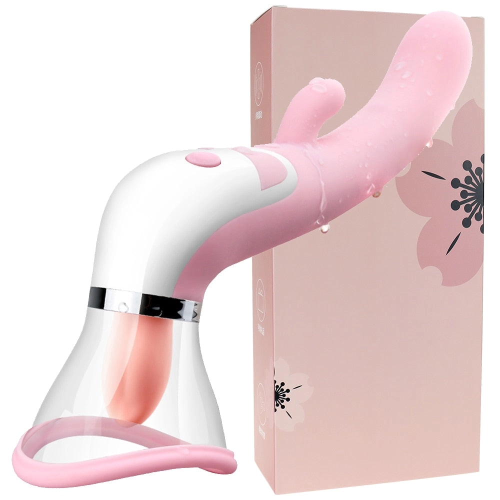 Heating Dildo Tongue Licking Vibrator Nipple Clitoris Sucker Stimulator Vibrating Vagina Toys