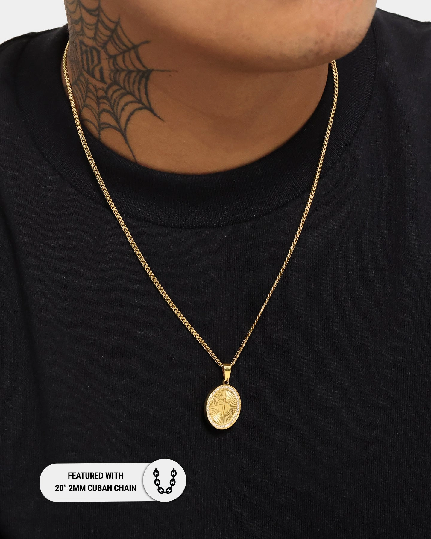 NXS Circular Cross Pendant Iced Gold