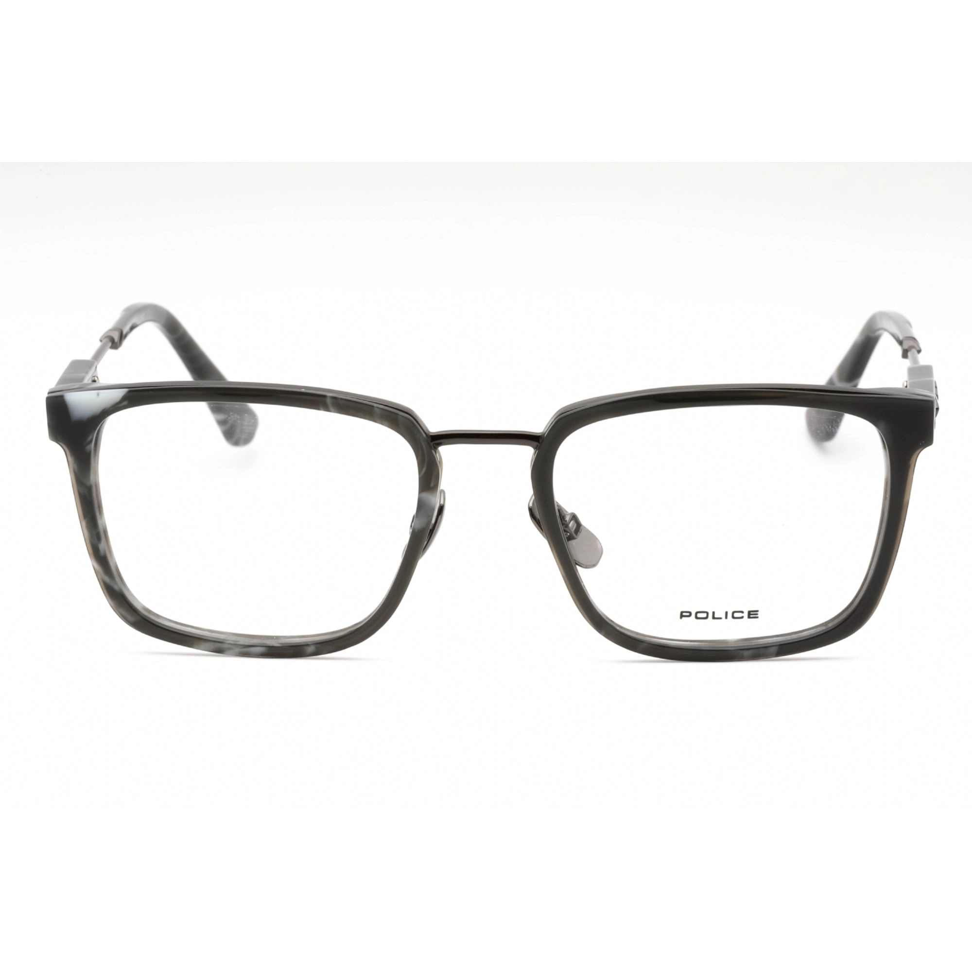 Police Men's Eyeglasses - Grey Tortoise Metal Rectangular Full Rim Frame | VPLF09 0568