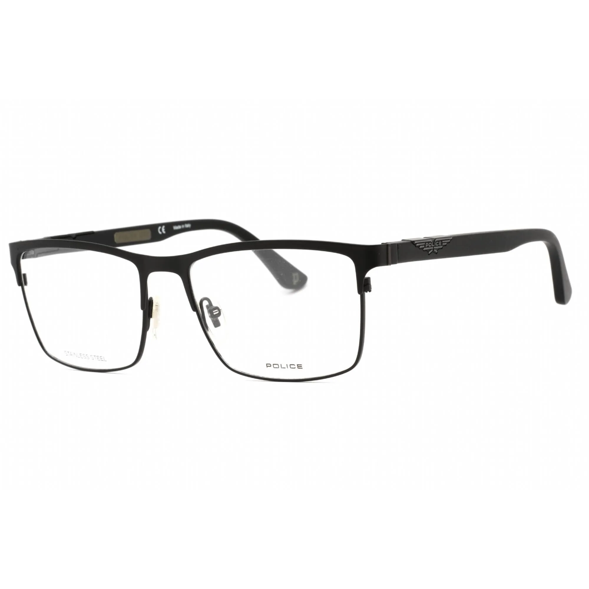 Police Men's Eyeglasses - Semi Matte Black Metal Rectangular Shape Frame | VPL885 0531