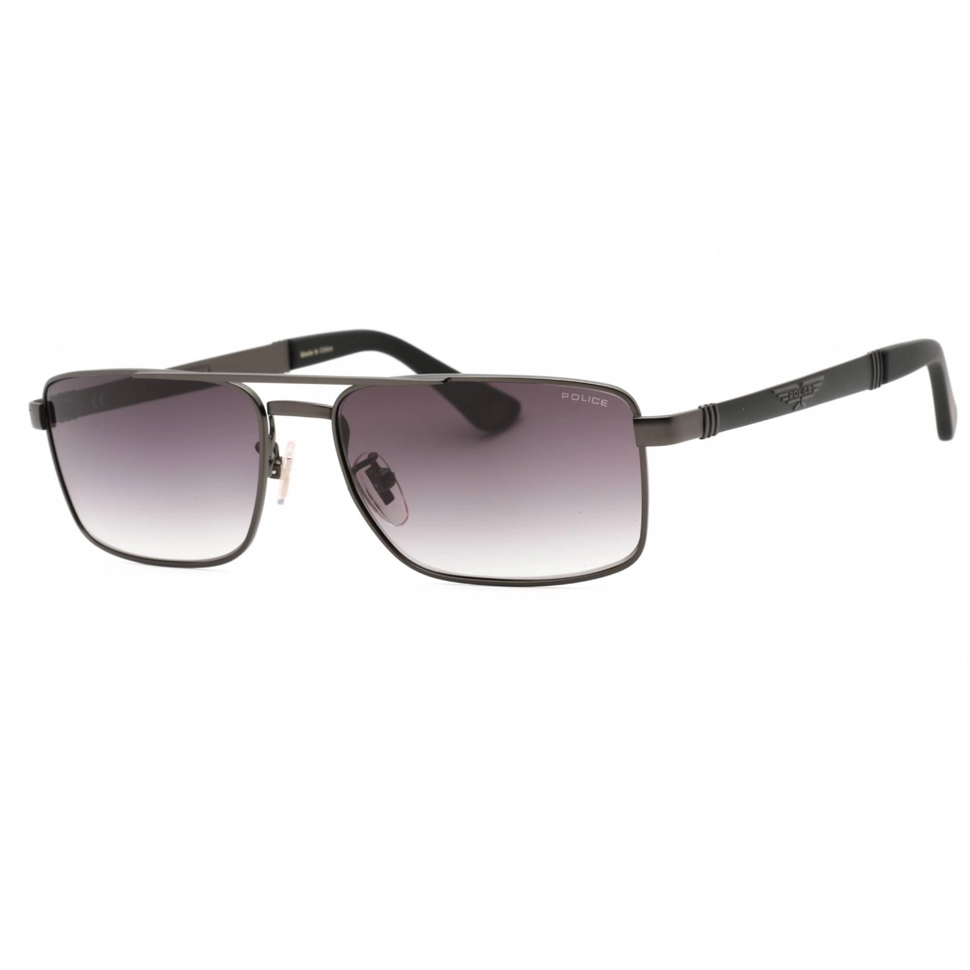 Police Men's Sunglasses - Matte Gunmetal Metal Rectangular Full Rim | SPLB43 08H5