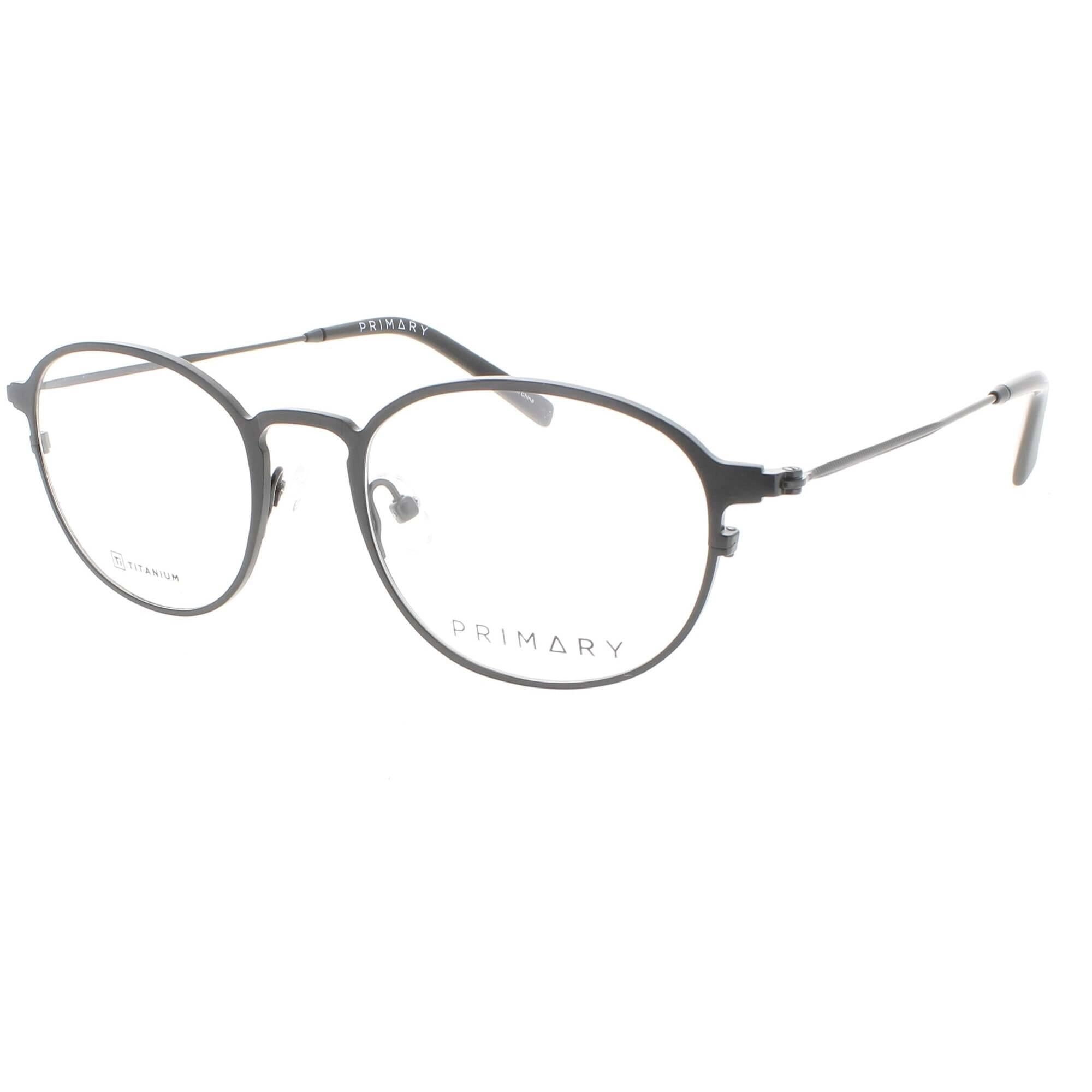 Primary Men's Eyeglasses - Demo Lens Titanium Oval Shape Full Rim Frame | Pt110 Black