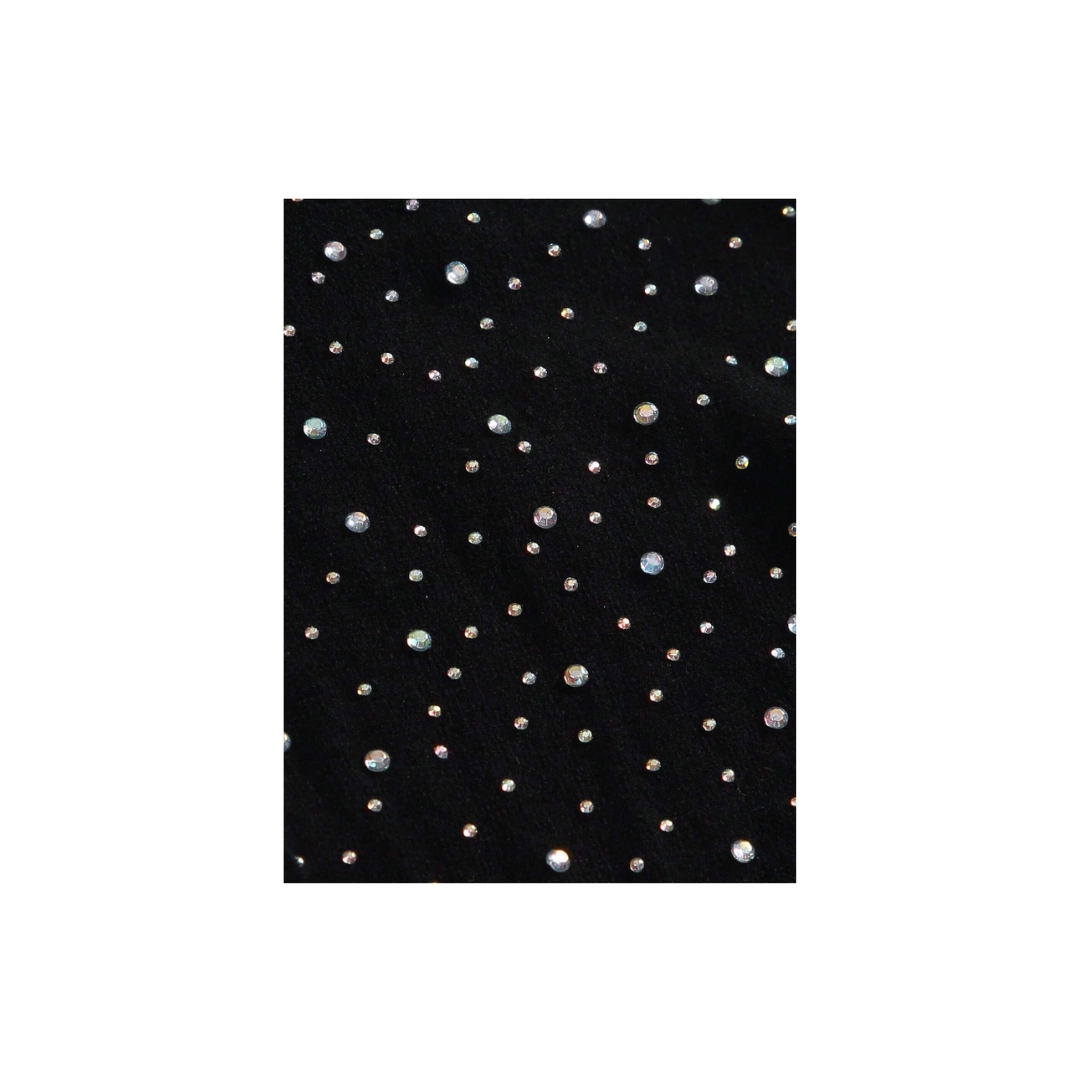 Rhinestone Studded Cut Out Front Bodysuit Black (One Size)