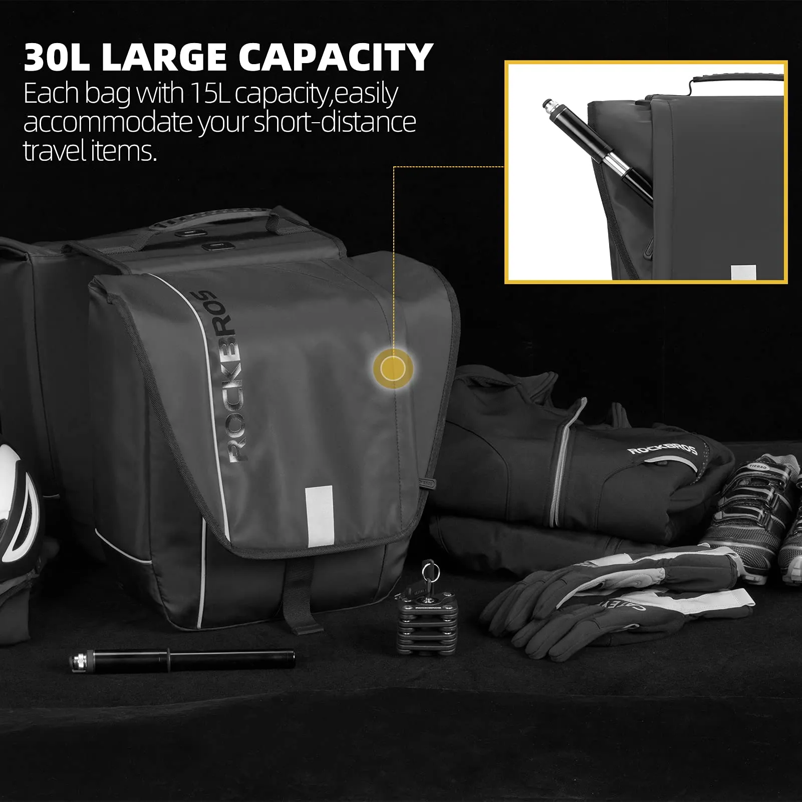 ROCKBROS 30L Bike Rear Rack Panniers Bags for Bicycles Waterproof