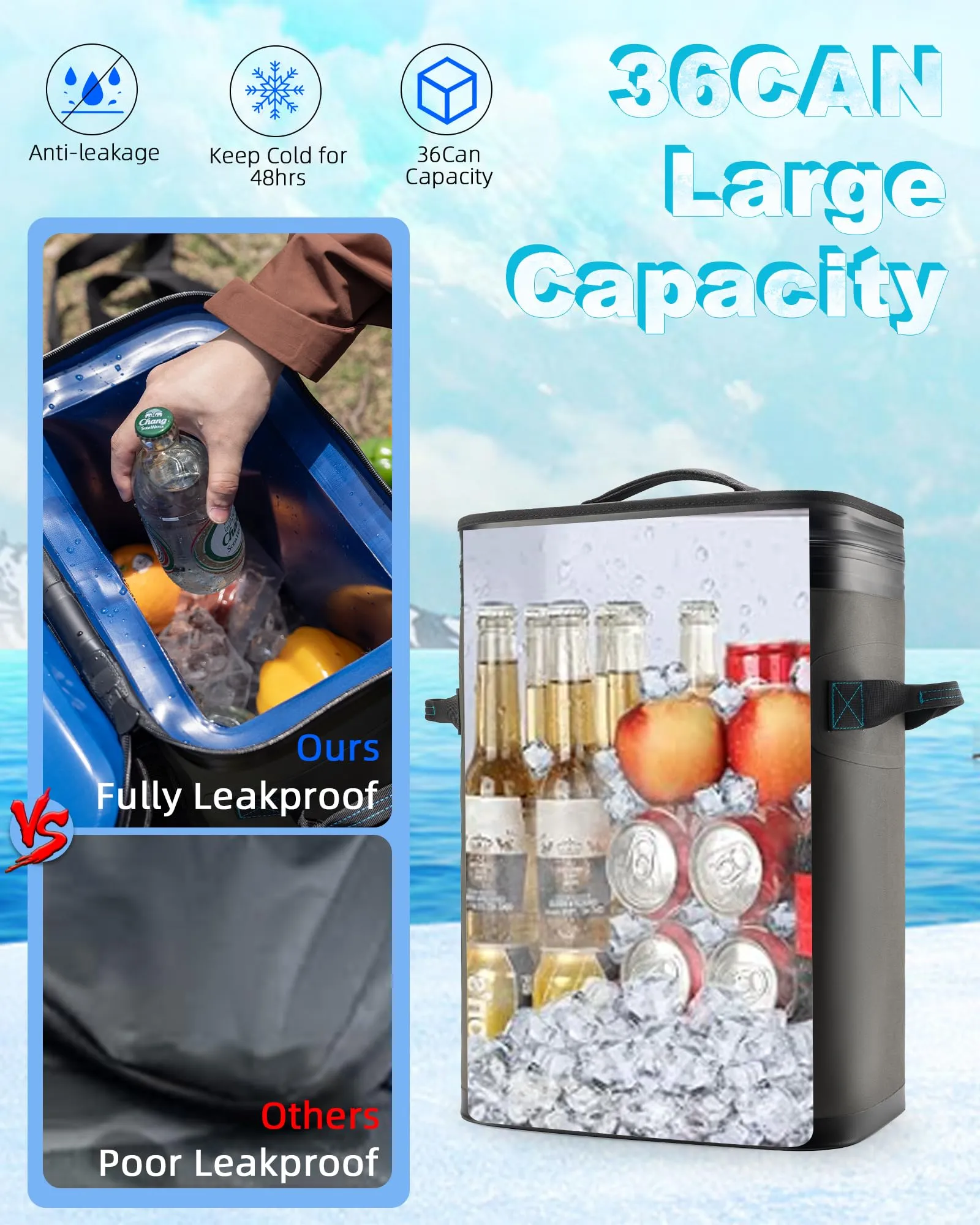 ROCKBROS Backpack Cooler 36 Can Insulated Portable Cooler Waterproof Soft Cooler