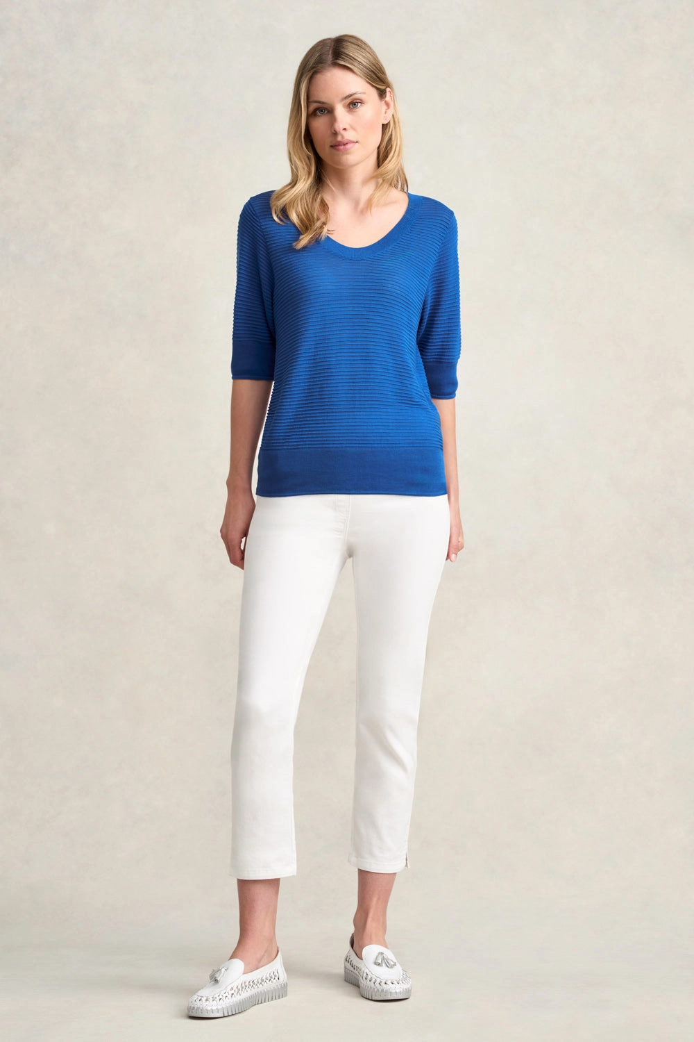 Silk Blend Half Sleeve Top - Deep Blue