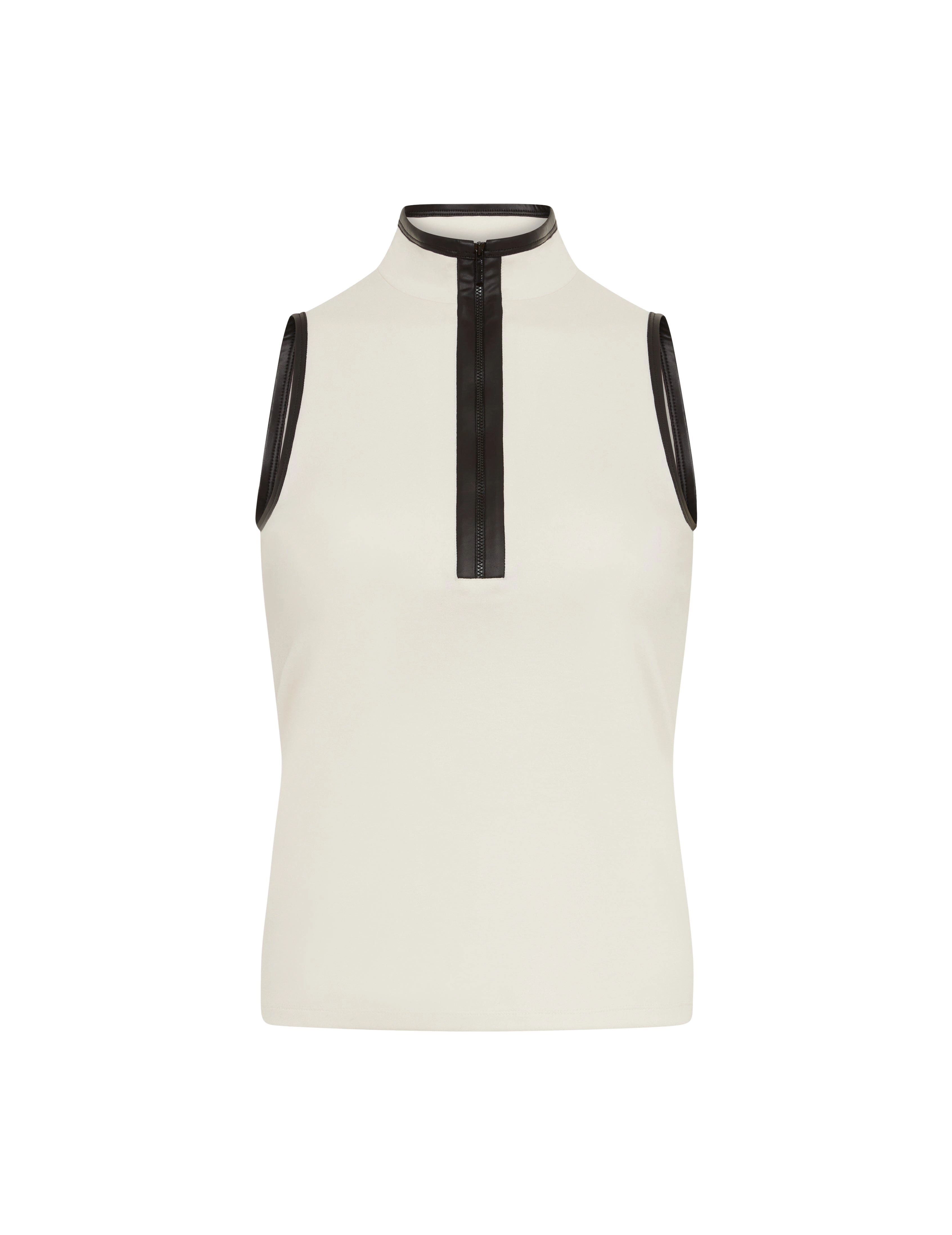Sleeveless Mockneck Tunic With Pleather Trim- Sale
