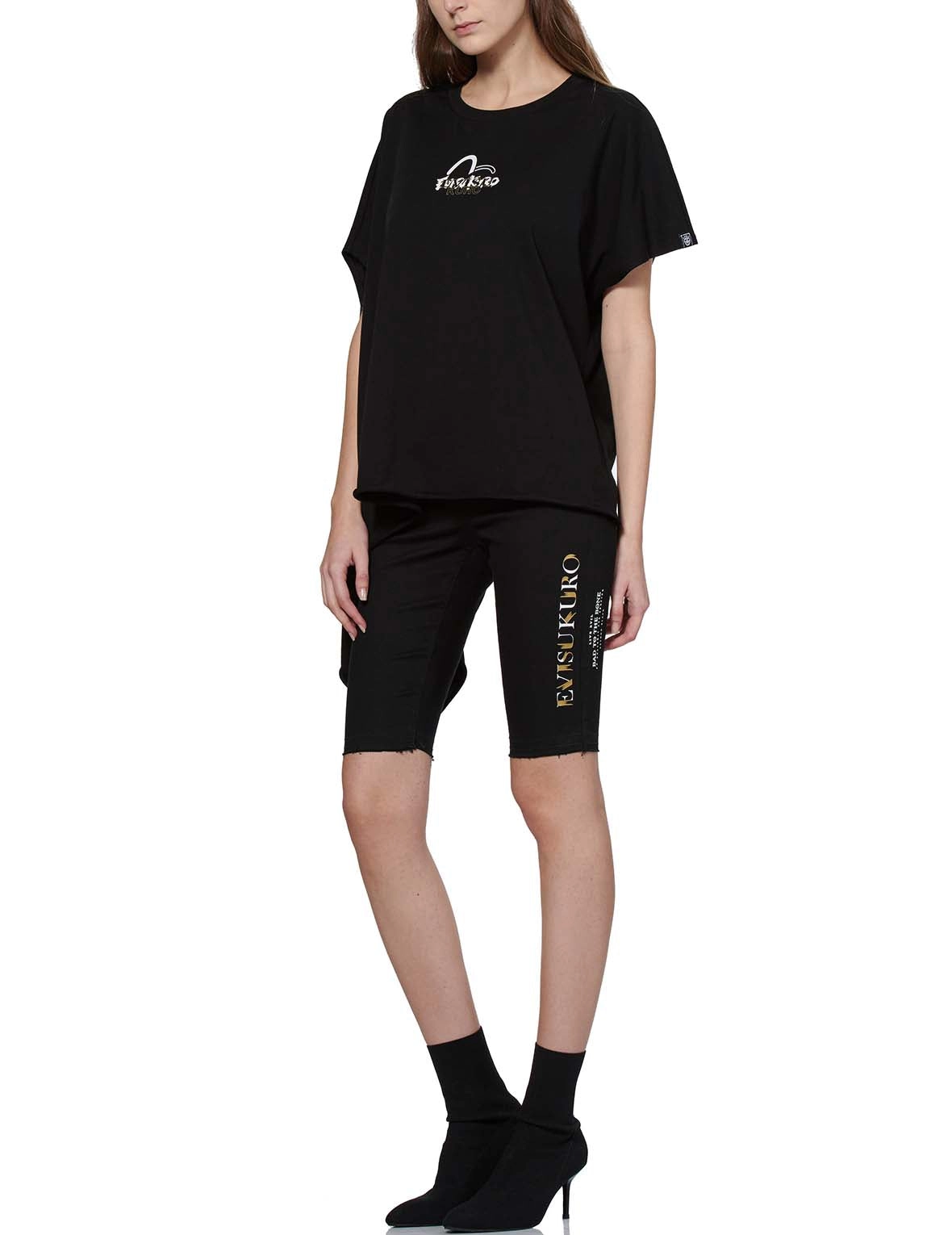 Slogan Print Asymmetric Sleeve T-shirt
