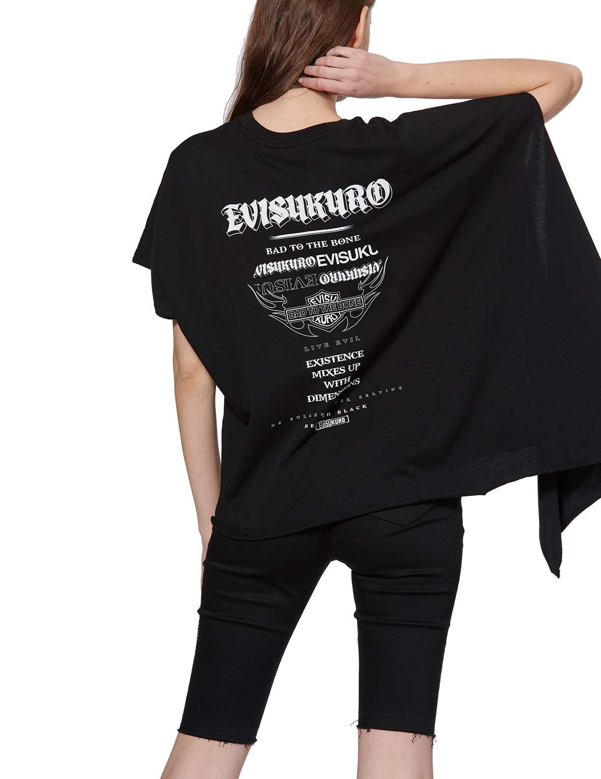 Slogan Print Asymmetric Sleeve T-shirt