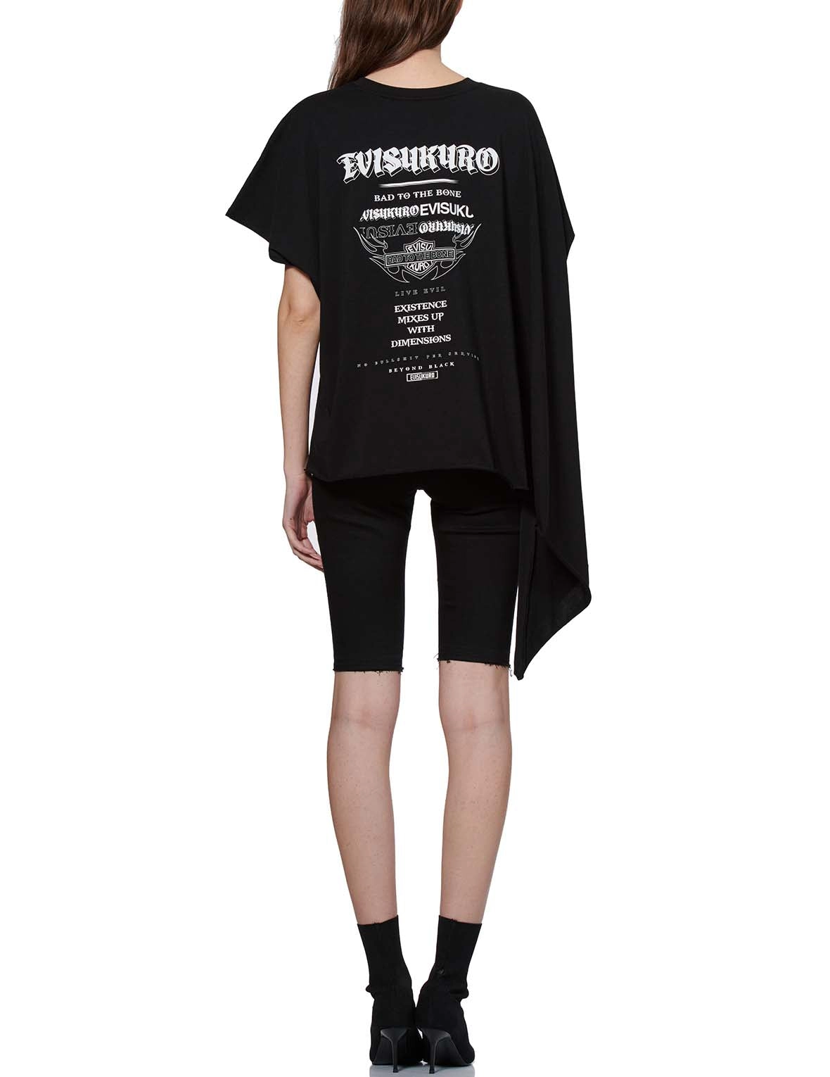Slogan Print Asymmetric Sleeve T-shirt