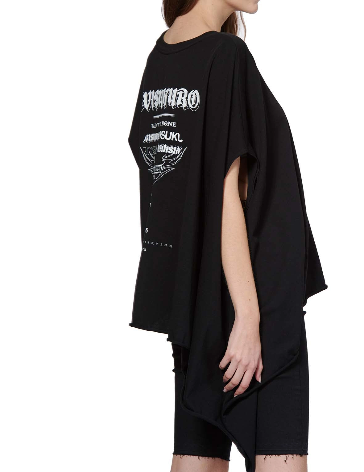 Slogan Print Asymmetric Sleeve T-shirt