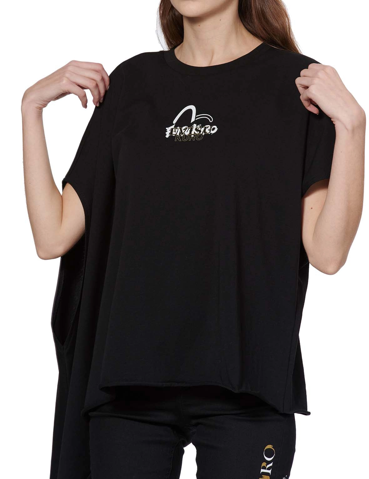 Slogan Print Asymmetric Sleeve T-shirt