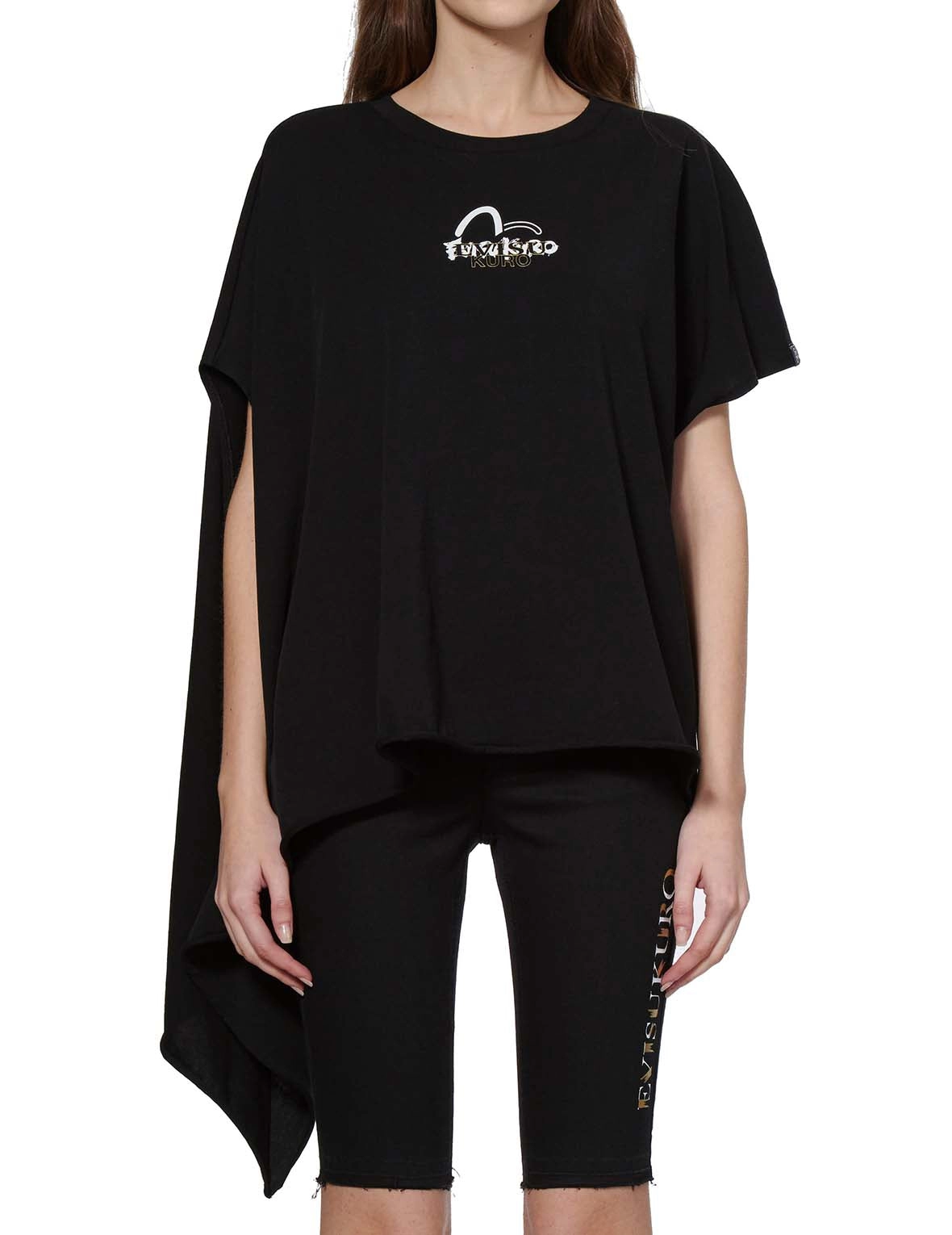 Slogan Print Asymmetric Sleeve T-shirt