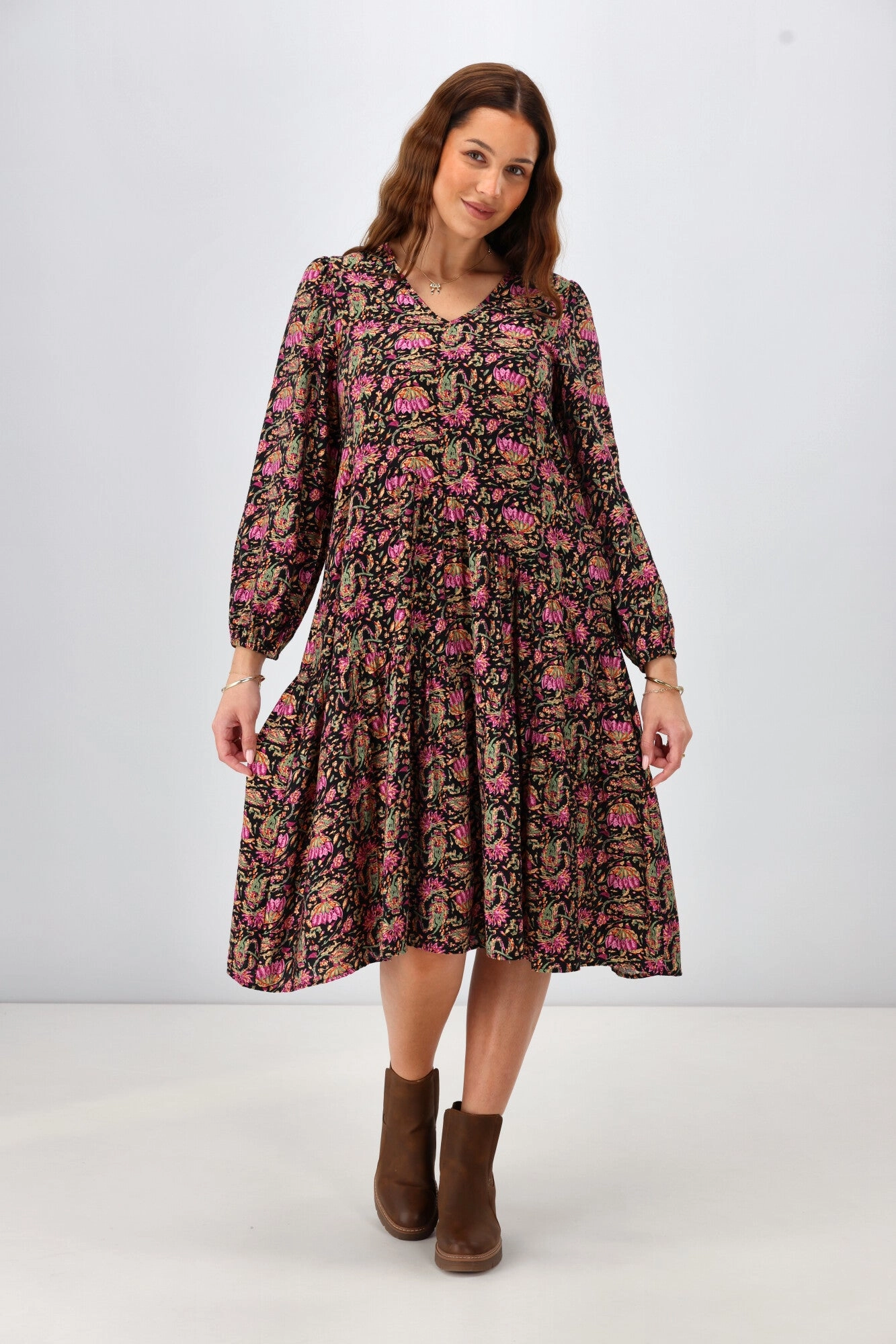 Sunday Boho Celine Dress Paisley Print Black