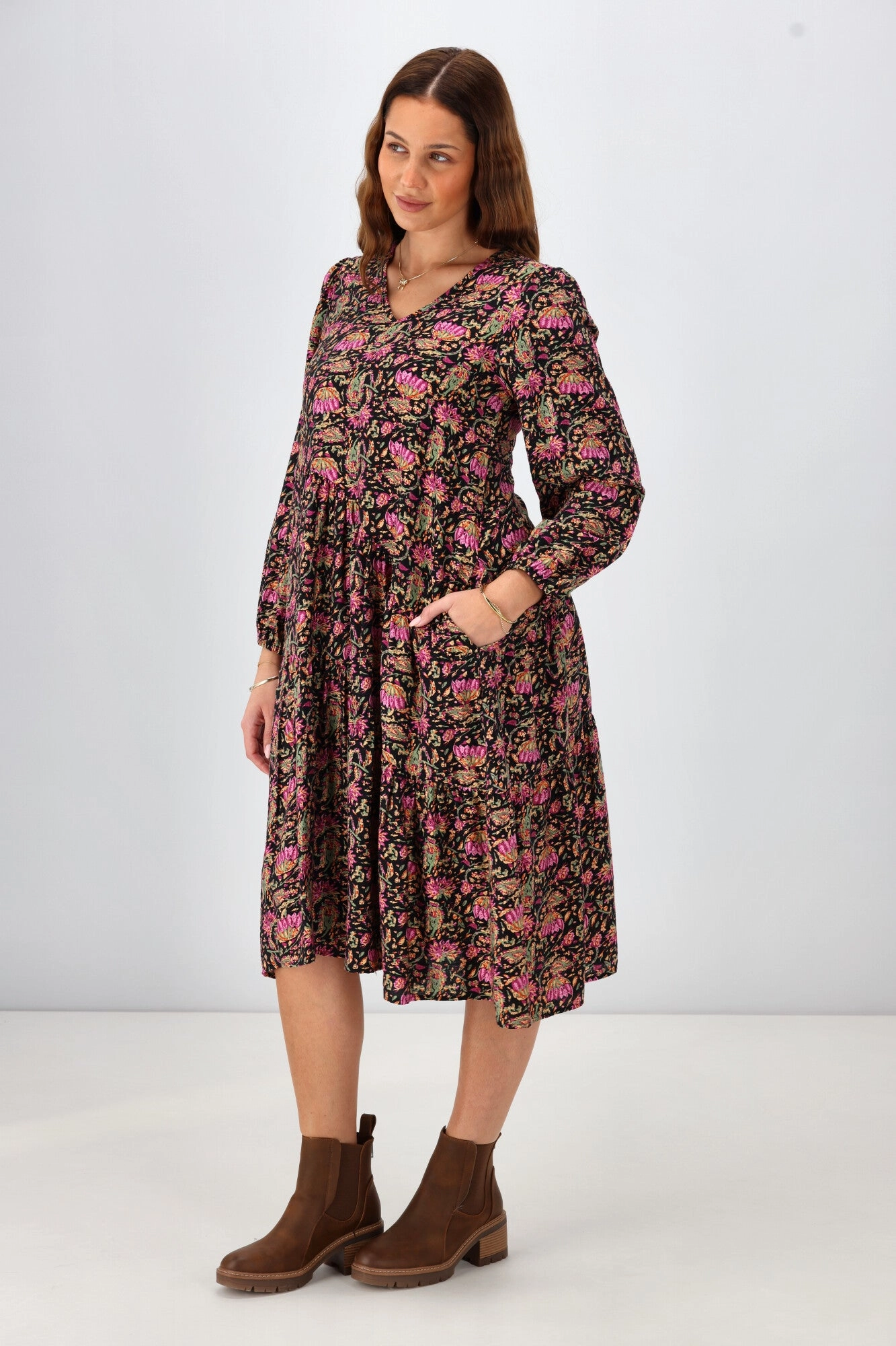 Sunday Boho Celine Dress Paisley Print Black