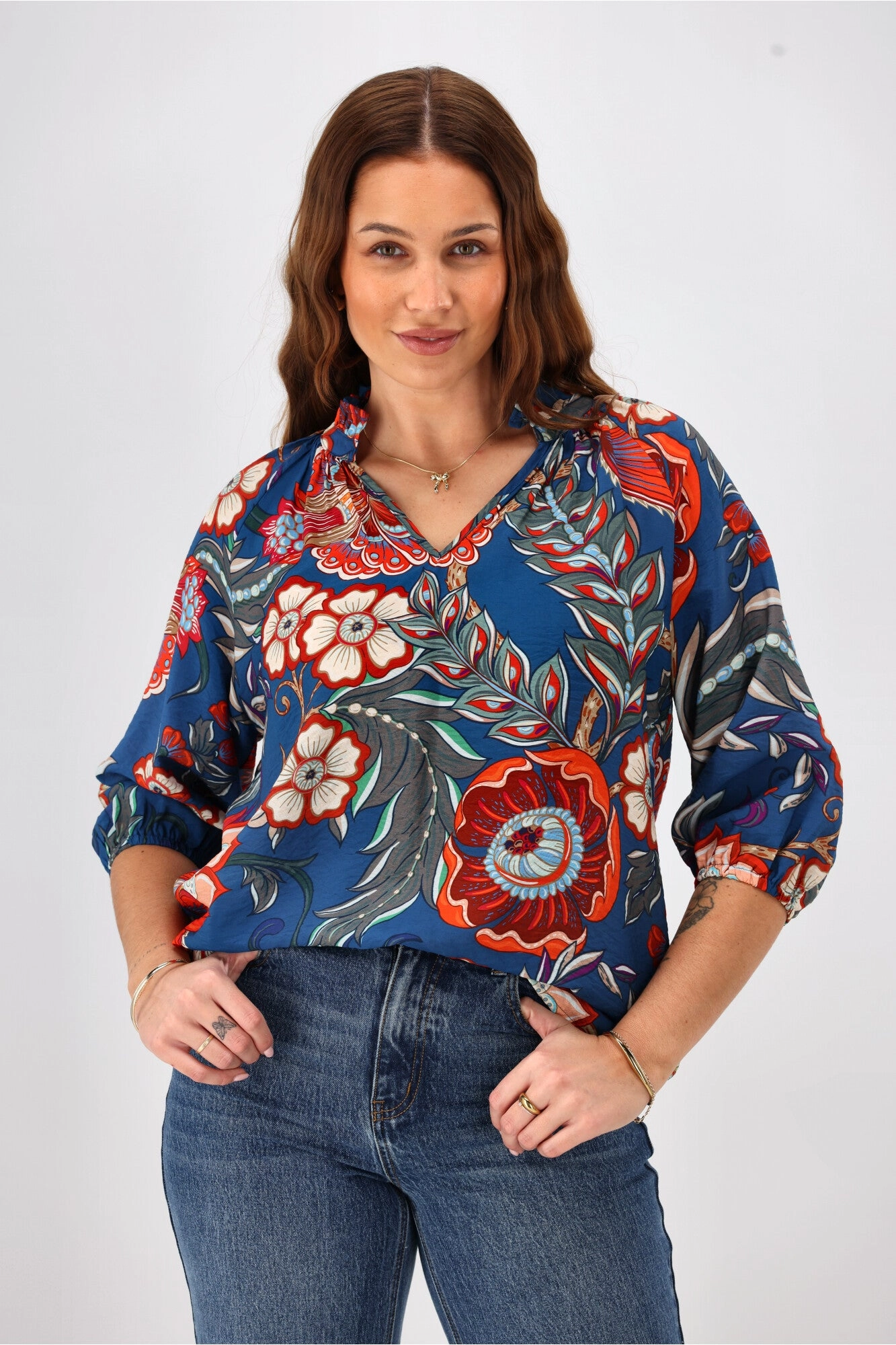 Sunday Boho Gianna Top Paisley Print Blue