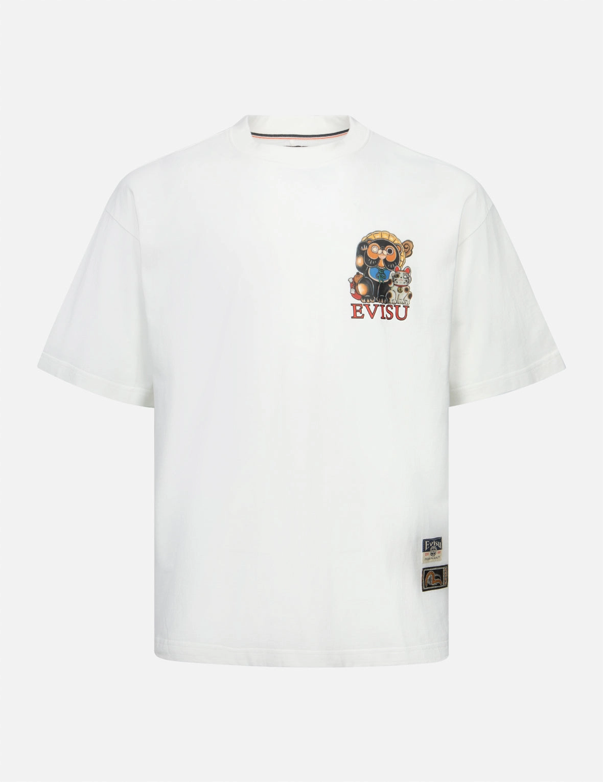 Tanuki and Fortune Cat Print Loose Fit T-Shirt