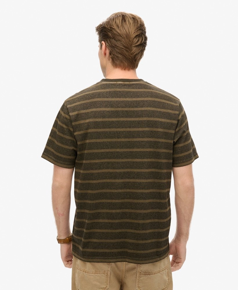 Textured Stripe Pocket T Shirt | Washed Beach Dark Green Stripe