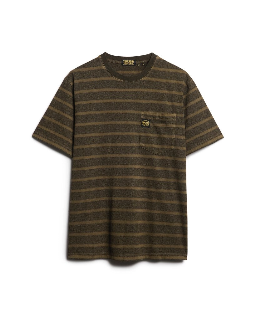 Textured Stripe Pocket T Shirt | Washed Beach Dark Green Stripe