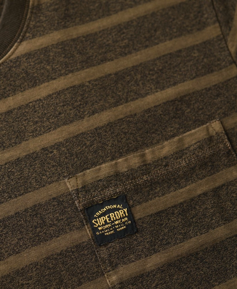 Textured Stripe Pocket T Shirt | Washed Beach Dark Green Stripe