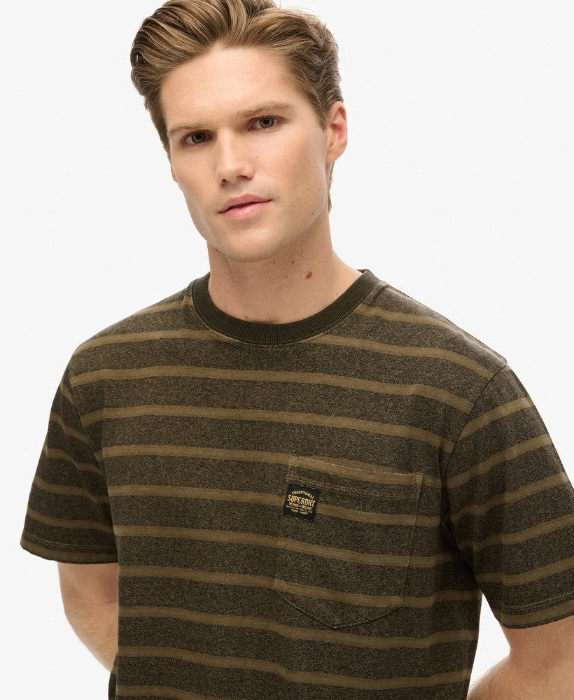 Textured Stripe Pocket T Shirt | Washed Beach Dark Green Stripe