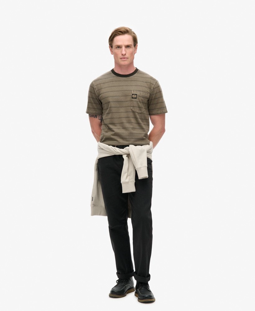 Textured Stripe Pocket T Shirt | Washed Morel Brown Stripe