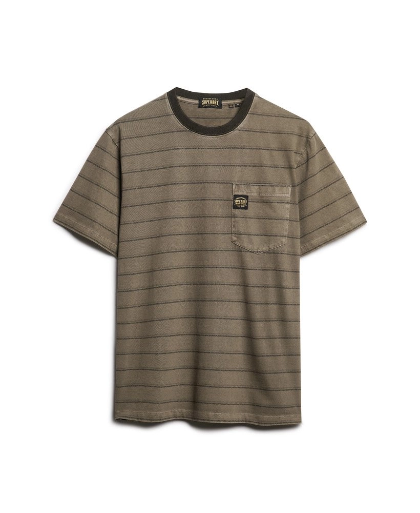 Textured Stripe Pocket T Shirt | Washed Morel Brown Stripe