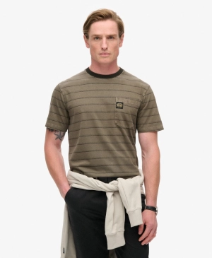 Textured Stripe Pocket T Shirt | Washed Morel Brown Stripe