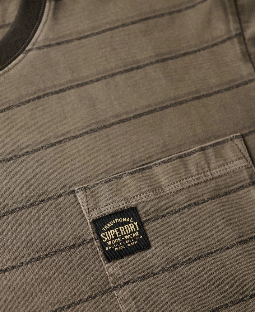 Textured Stripe Pocket T Shirt | Washed Morel Brown Stripe