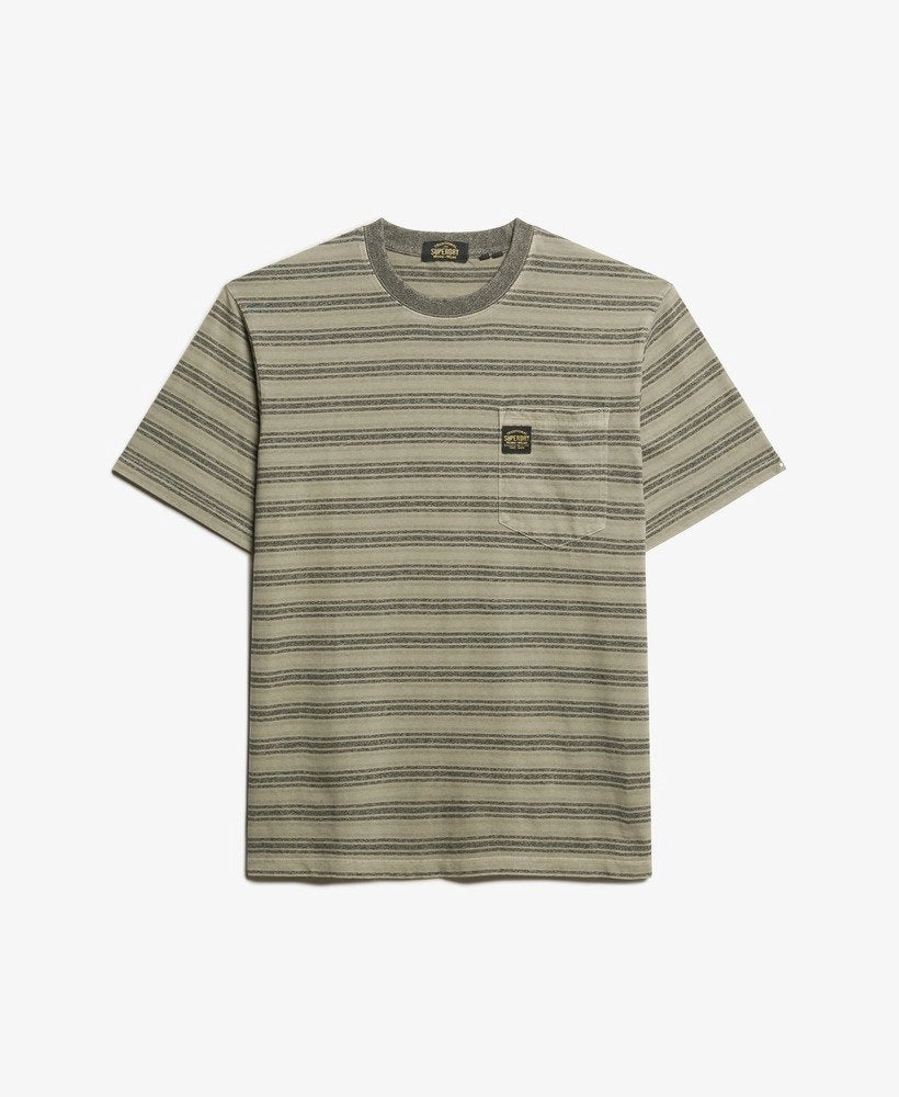 Textured Stripe Pocket T Shirt | Washed Olive Stripe