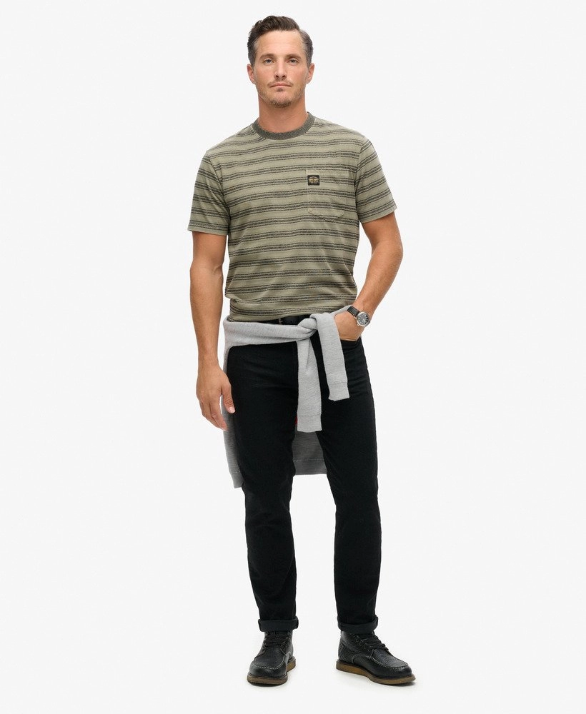 Textured Stripe Pocket T Shirt | Washed Olive Stripe